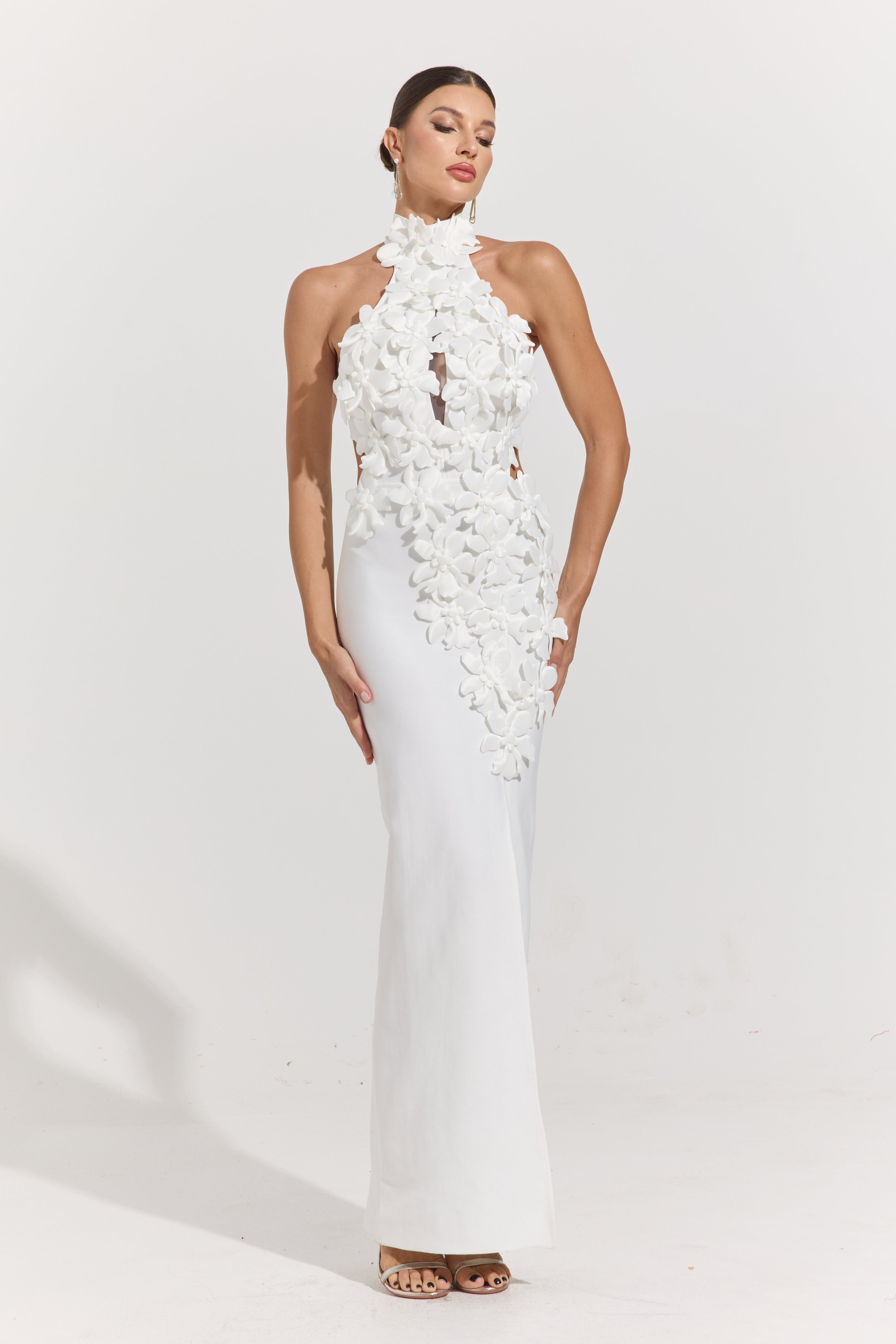 Lunessa Ivory Bloom Halter Maxi Dress