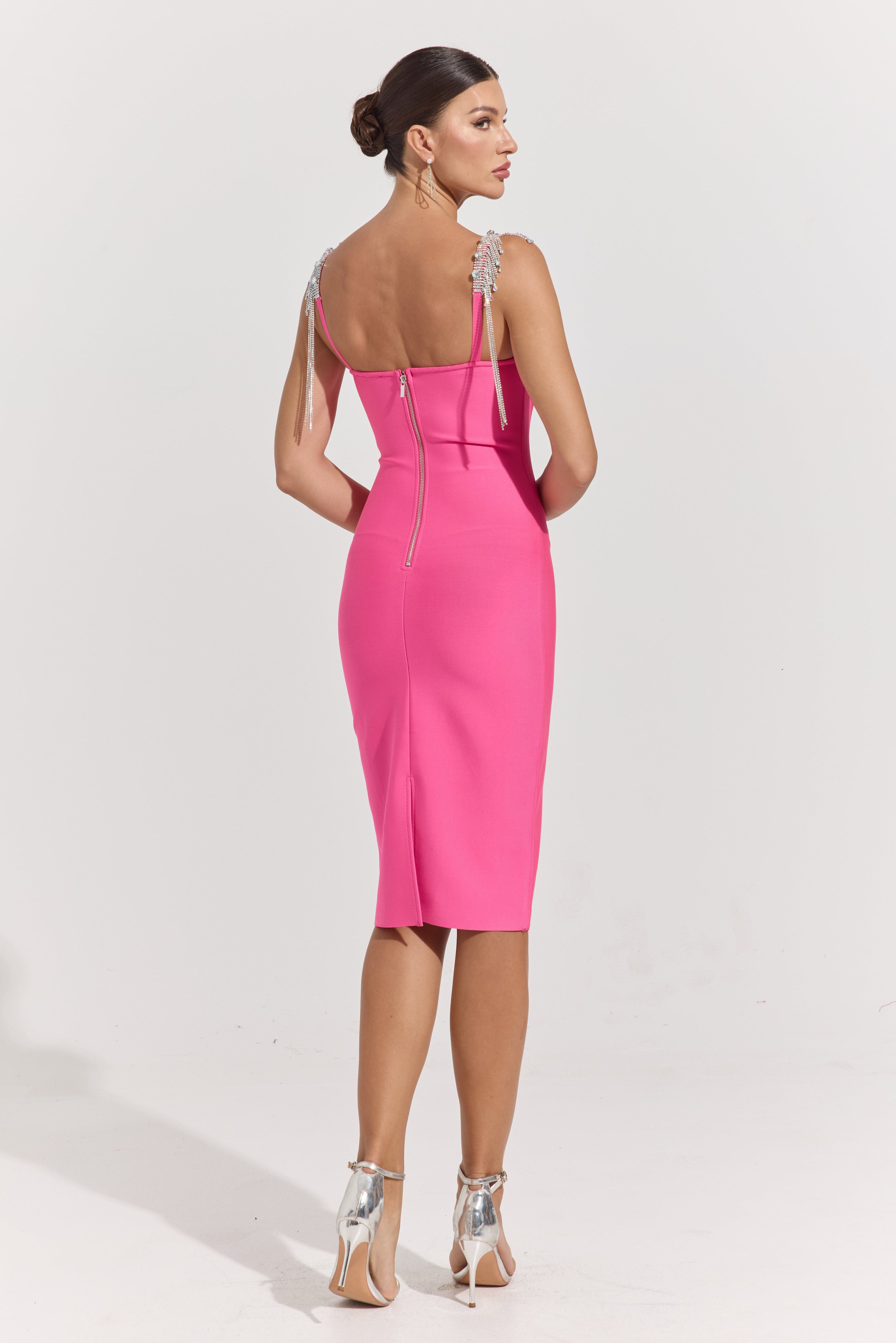 Priscilla Crystal Strap Bodycon Midi Dress
