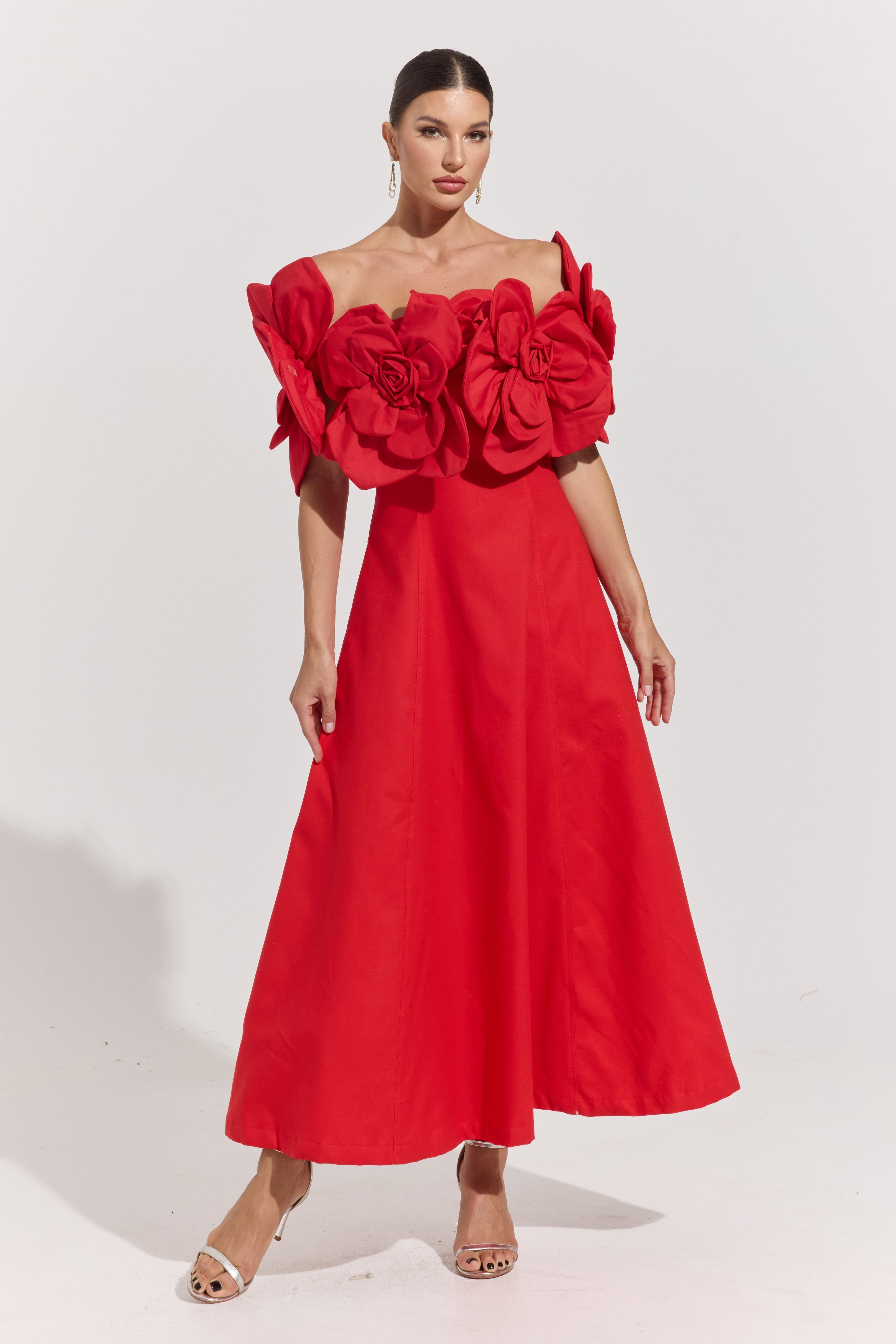 Robe longue à épaules dénudées Dove Red Rosette