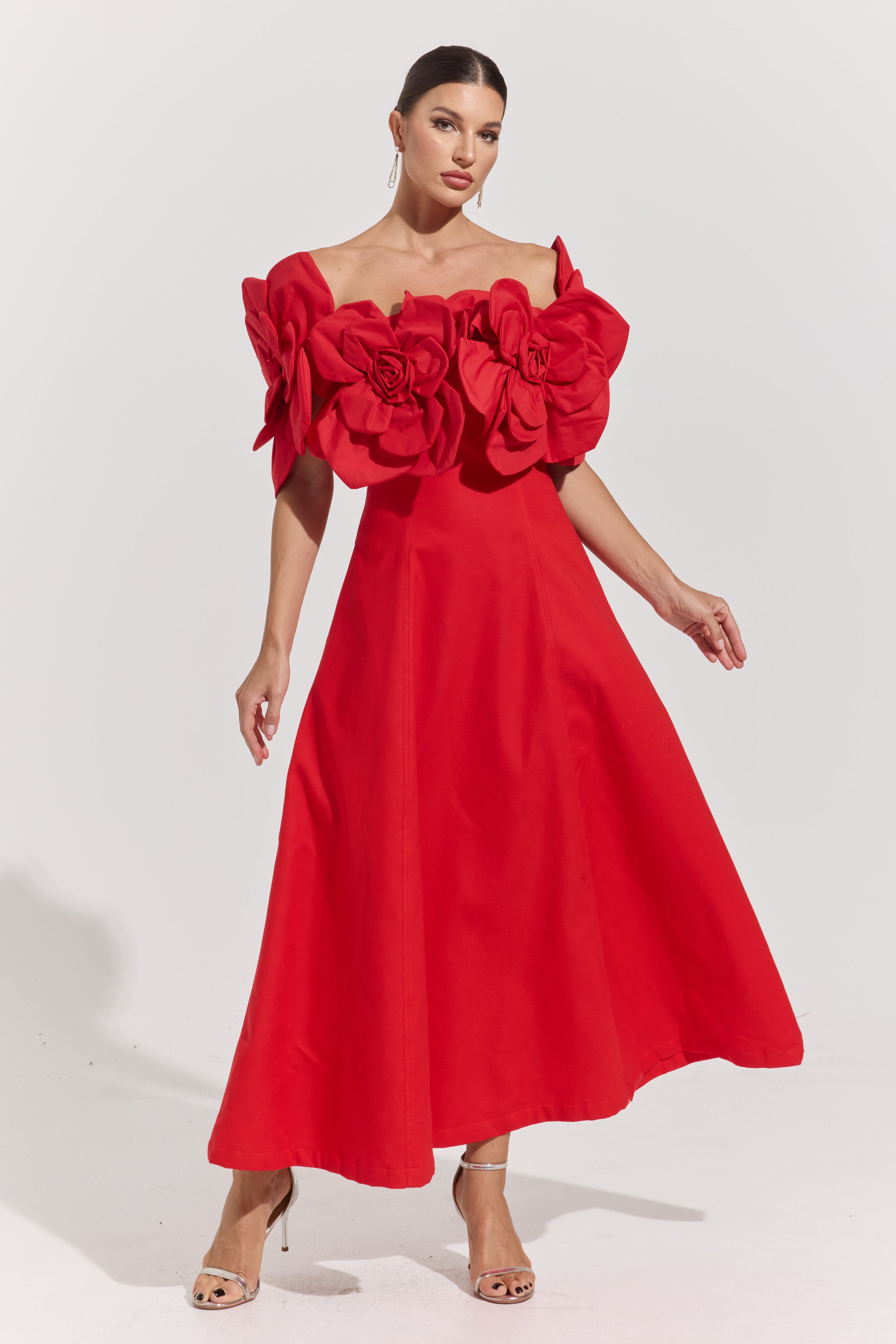 Robe longue à épaules dénudées Dove Red Rosette