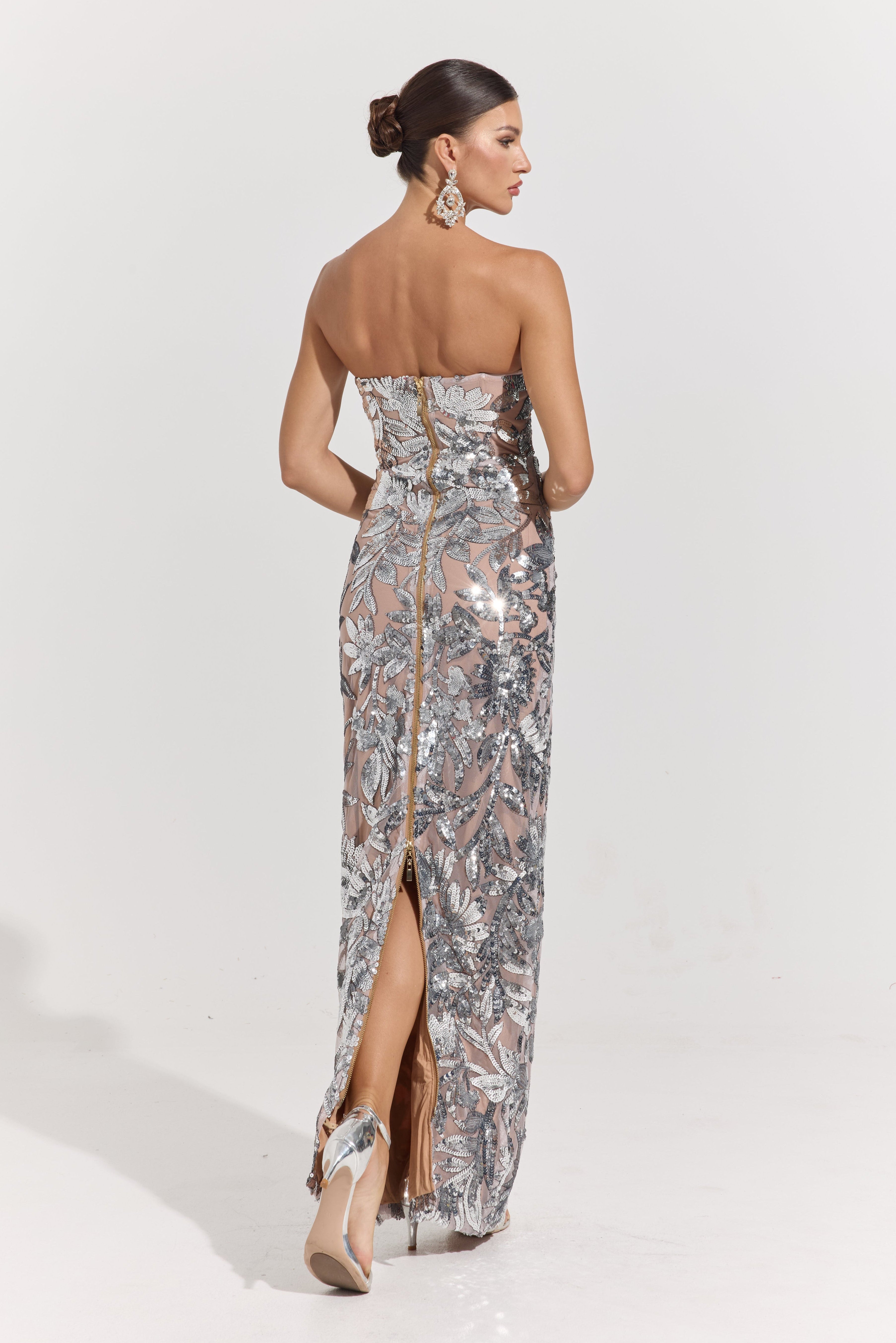Nerissa Silver Bloom Illusion Maxi Dress