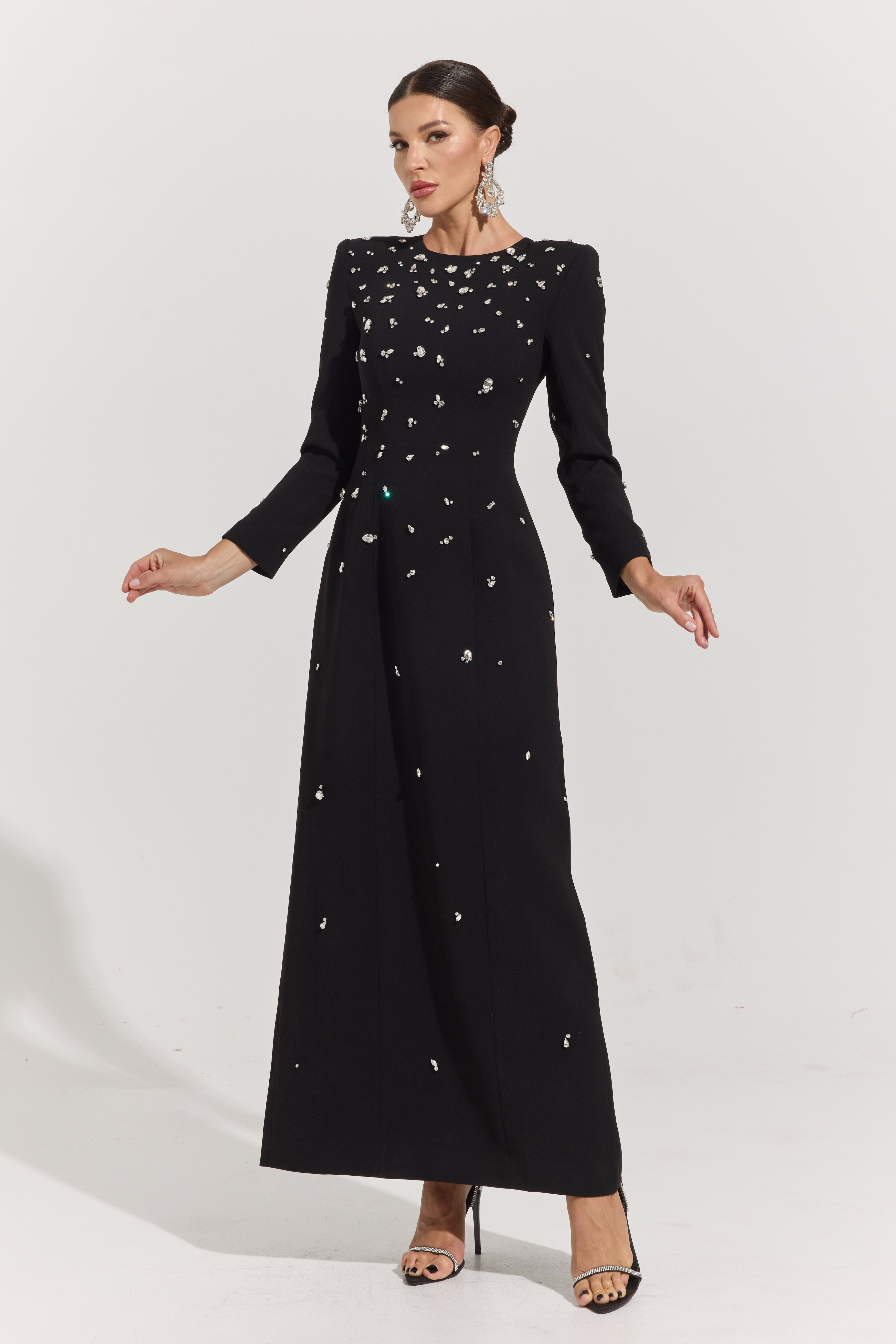 Flavia Noir Crystal Maxi Dress