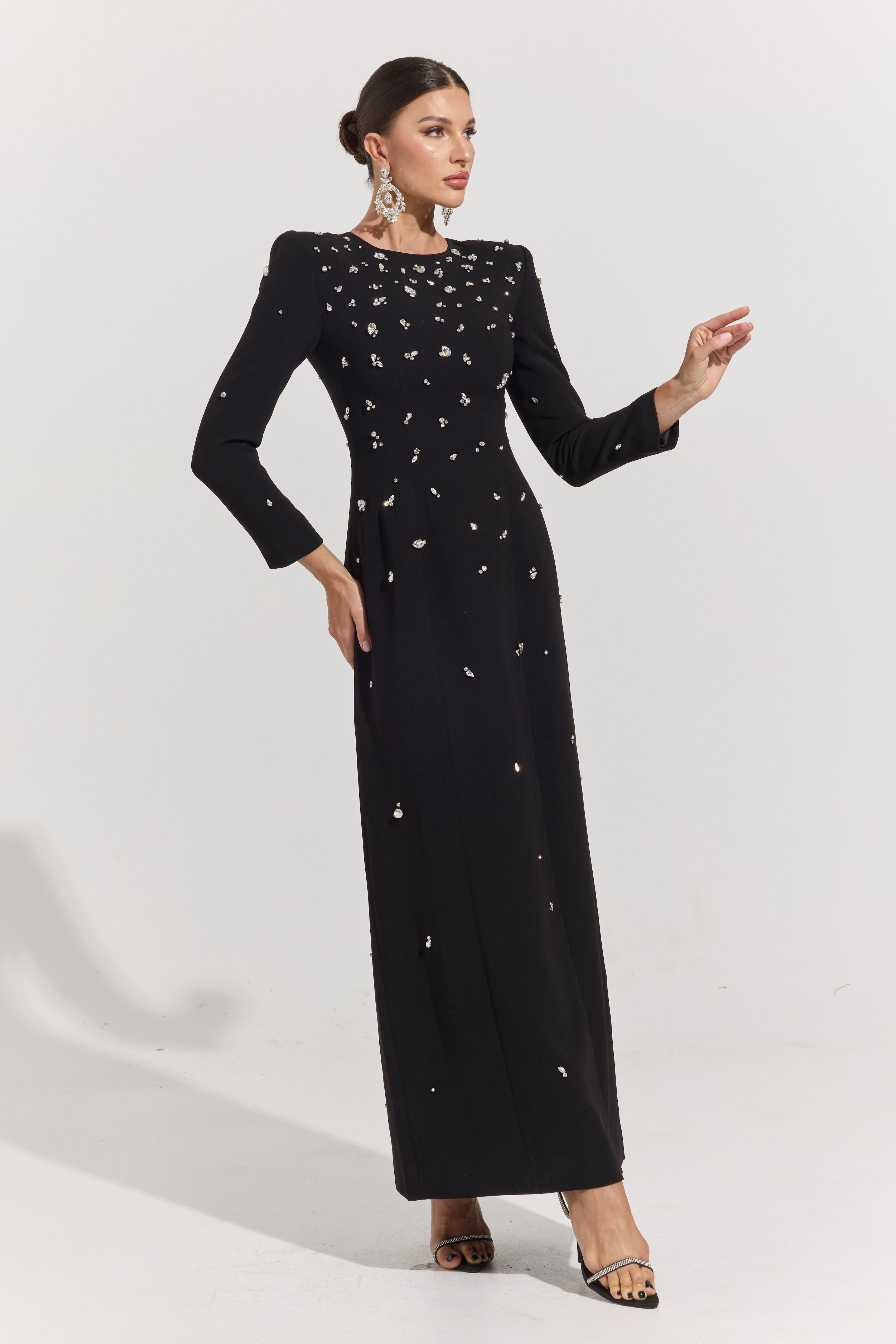 Flavia Noir Crystal Maxi Dress