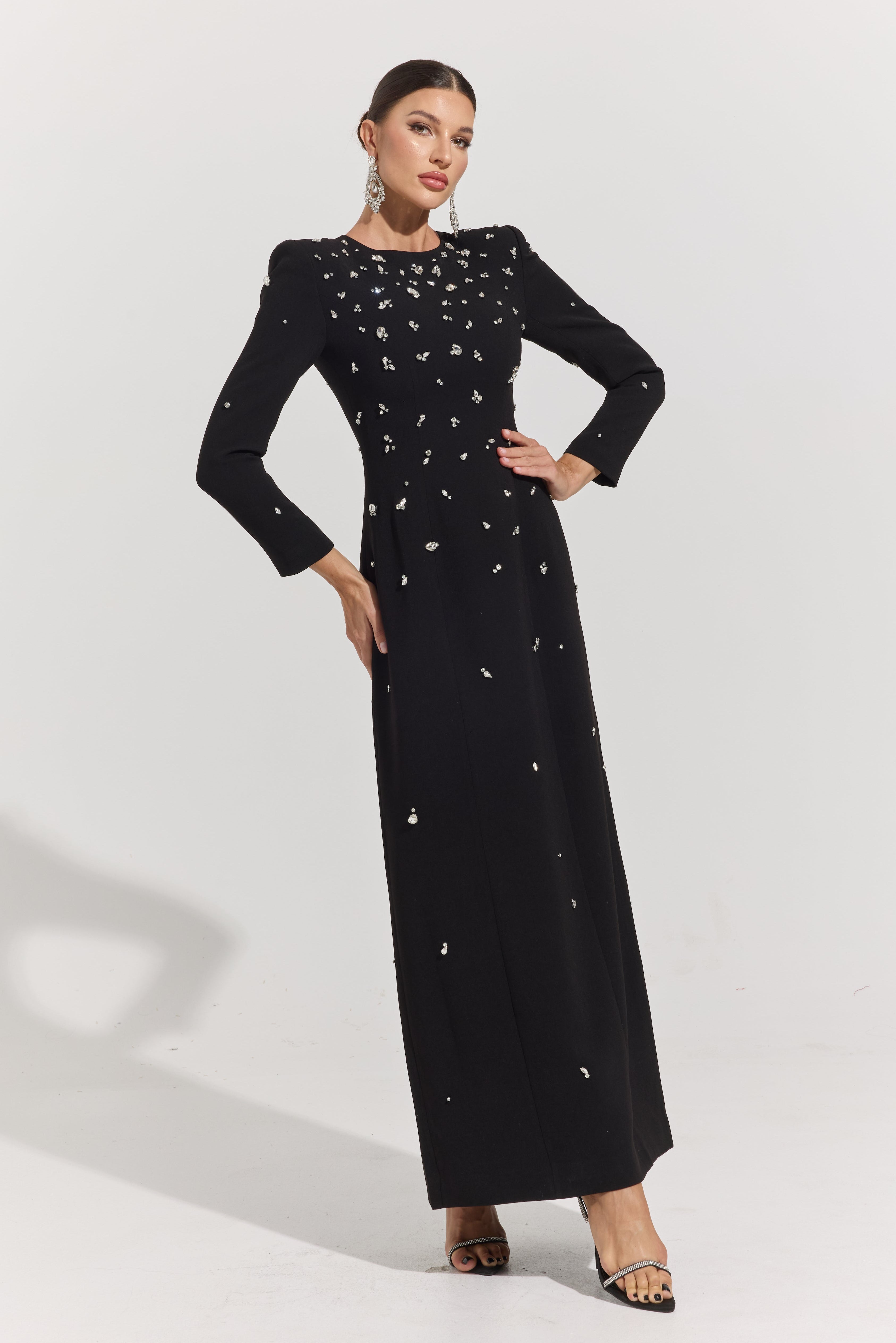 Flavia Noir Crystal Maxi Dress