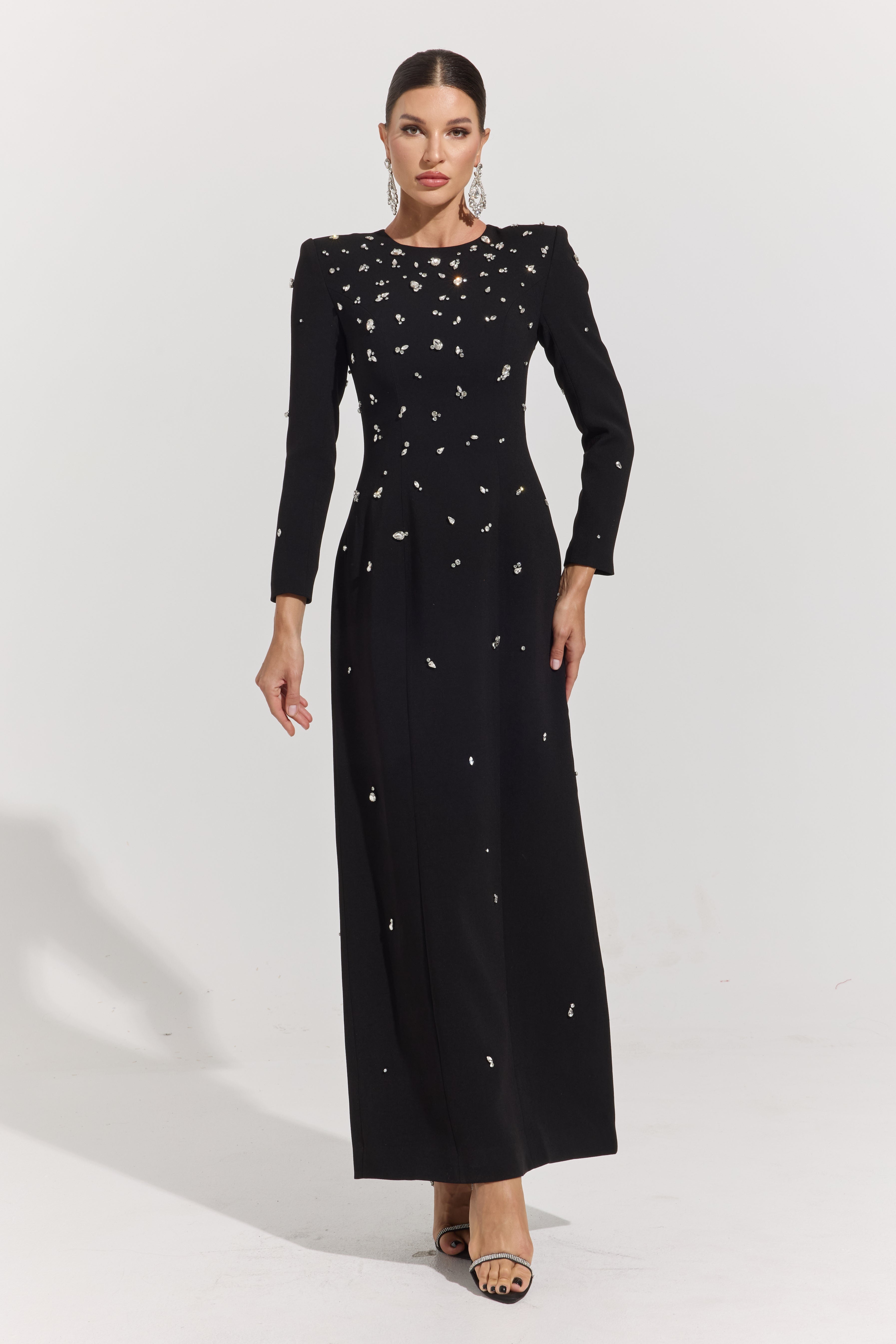 Flavia Noir Crystal Maxi Dress