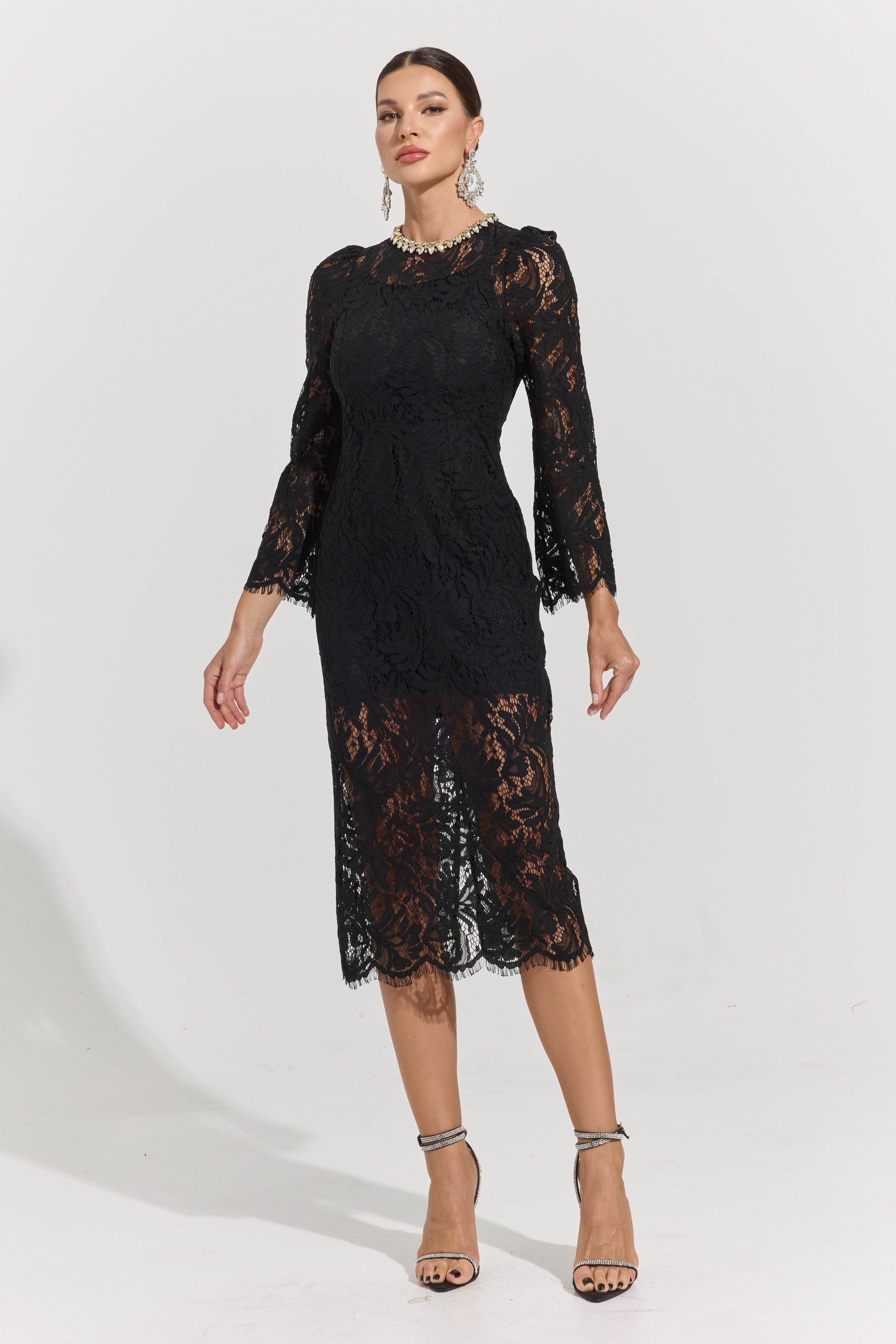 Sia Noir Romance Lace Midi Dress