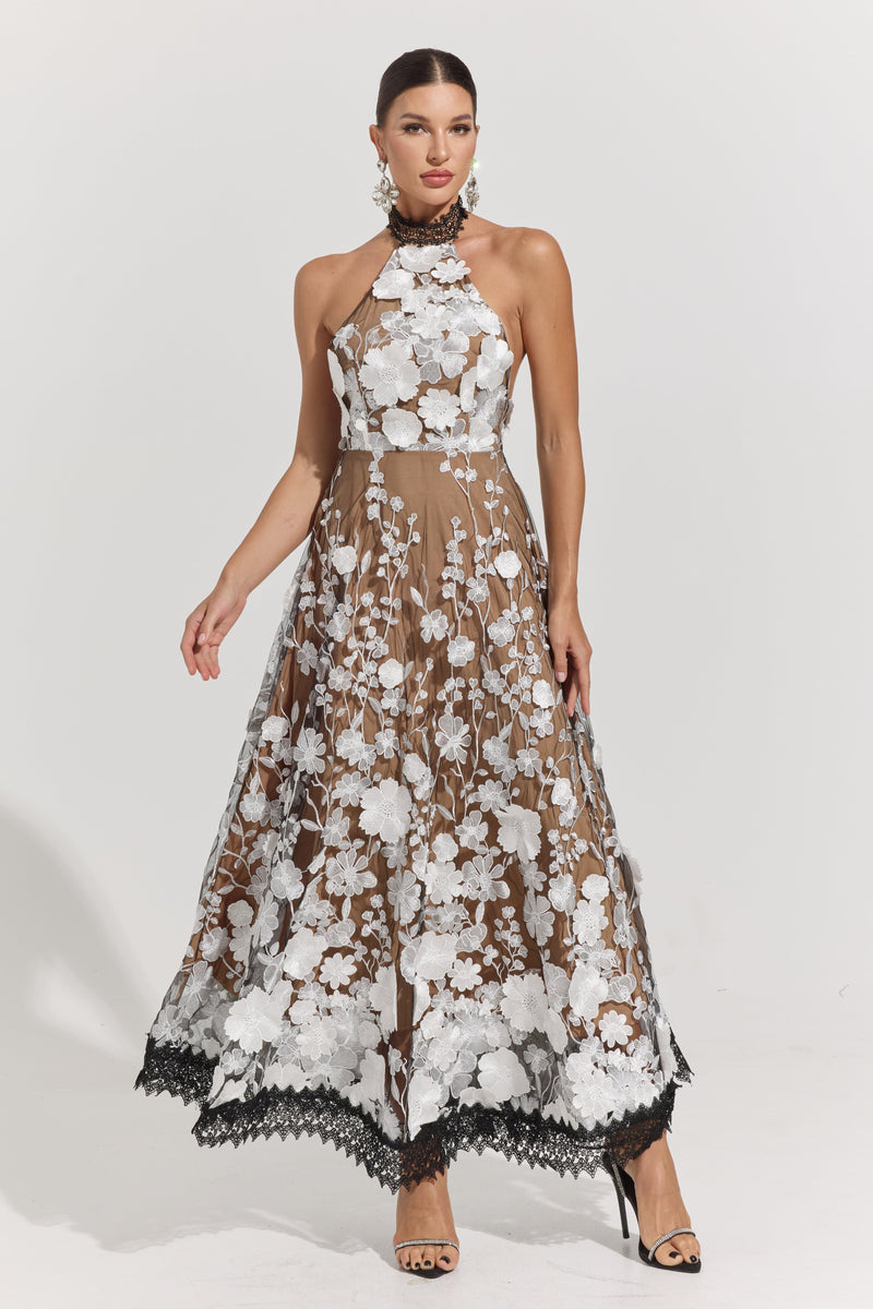 Gianna Garden Illusion Halter Maxi Dress