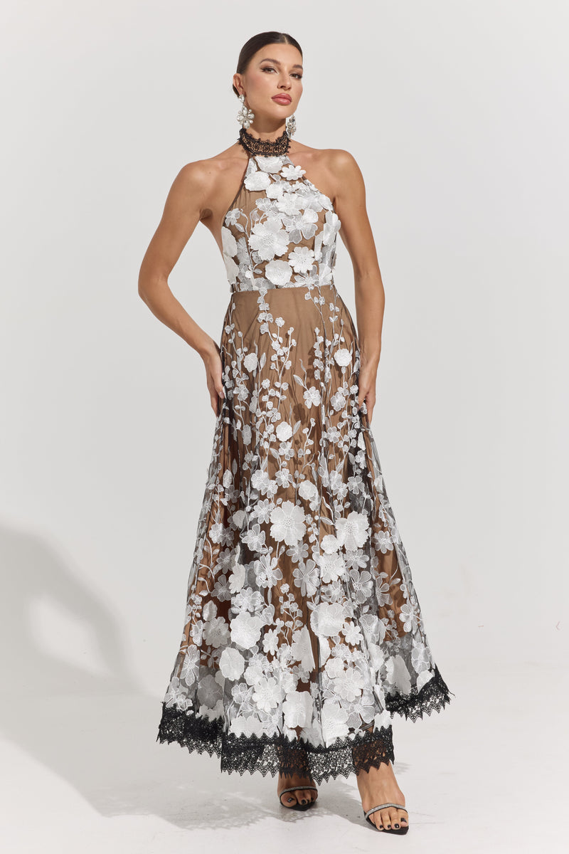 Gianna Garden Illusion Halter Maxi Dress
