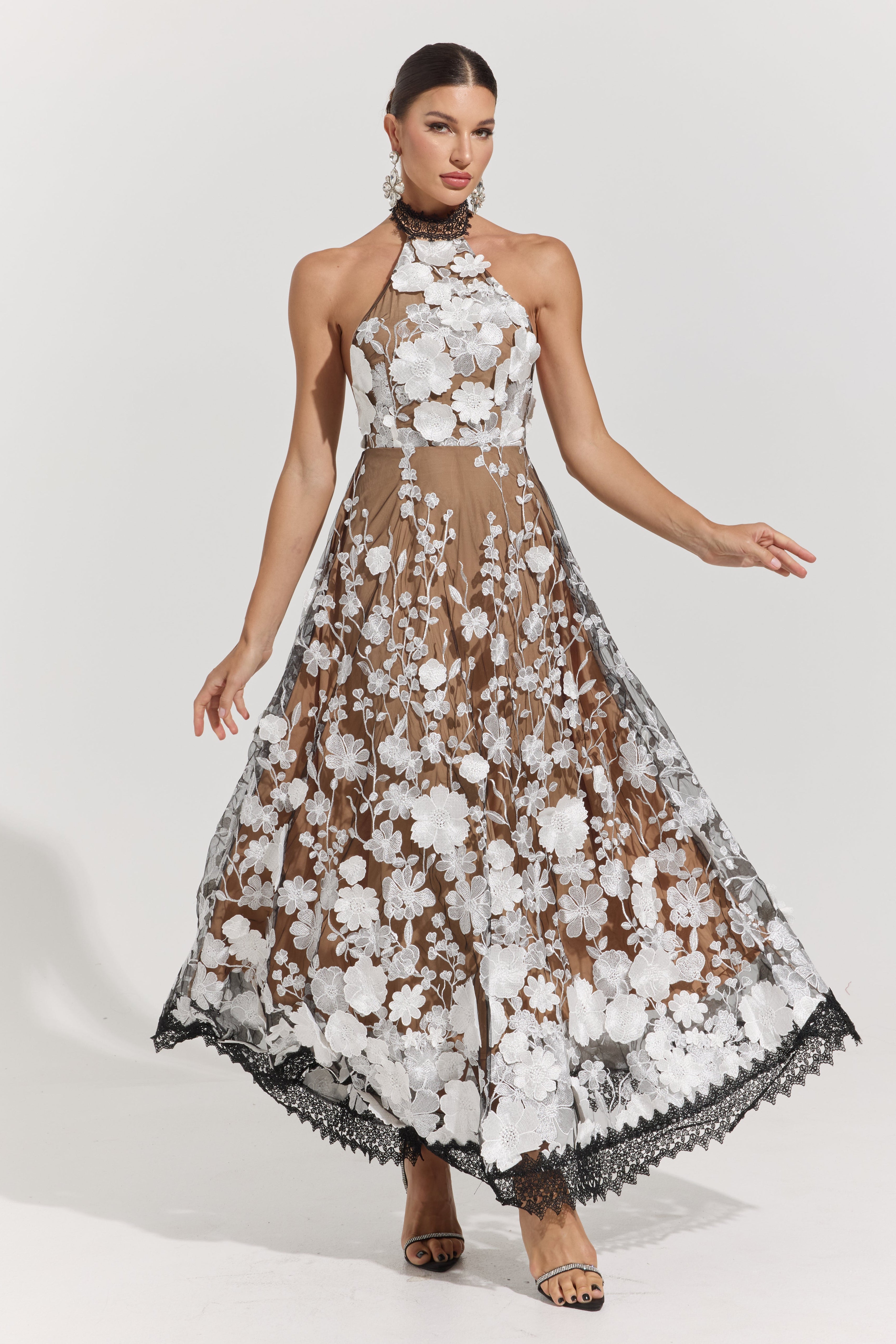 Gianna Garden Illusion Halter Maxi Dress