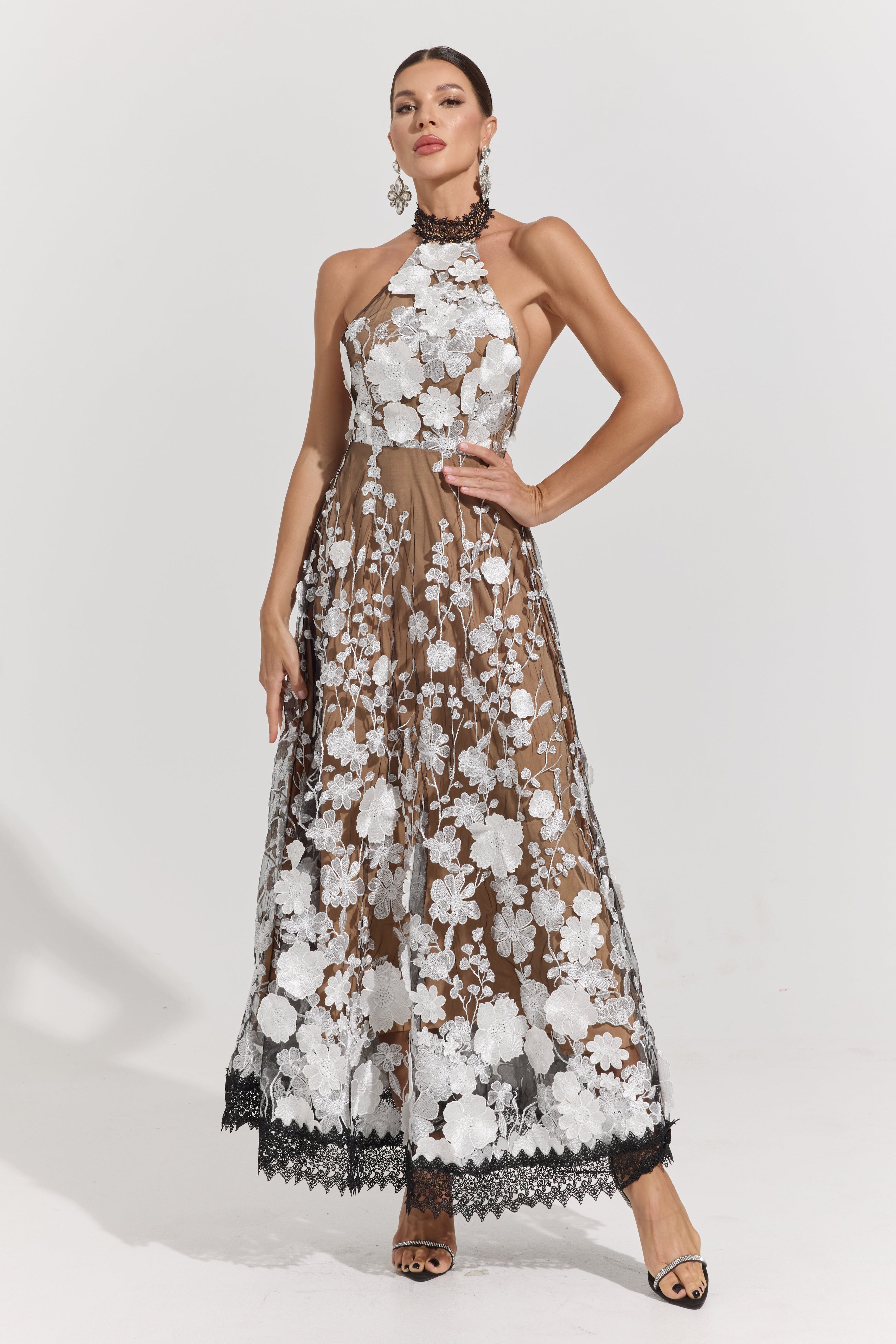 Gianna Garden Illusion Halter Maxi Dress