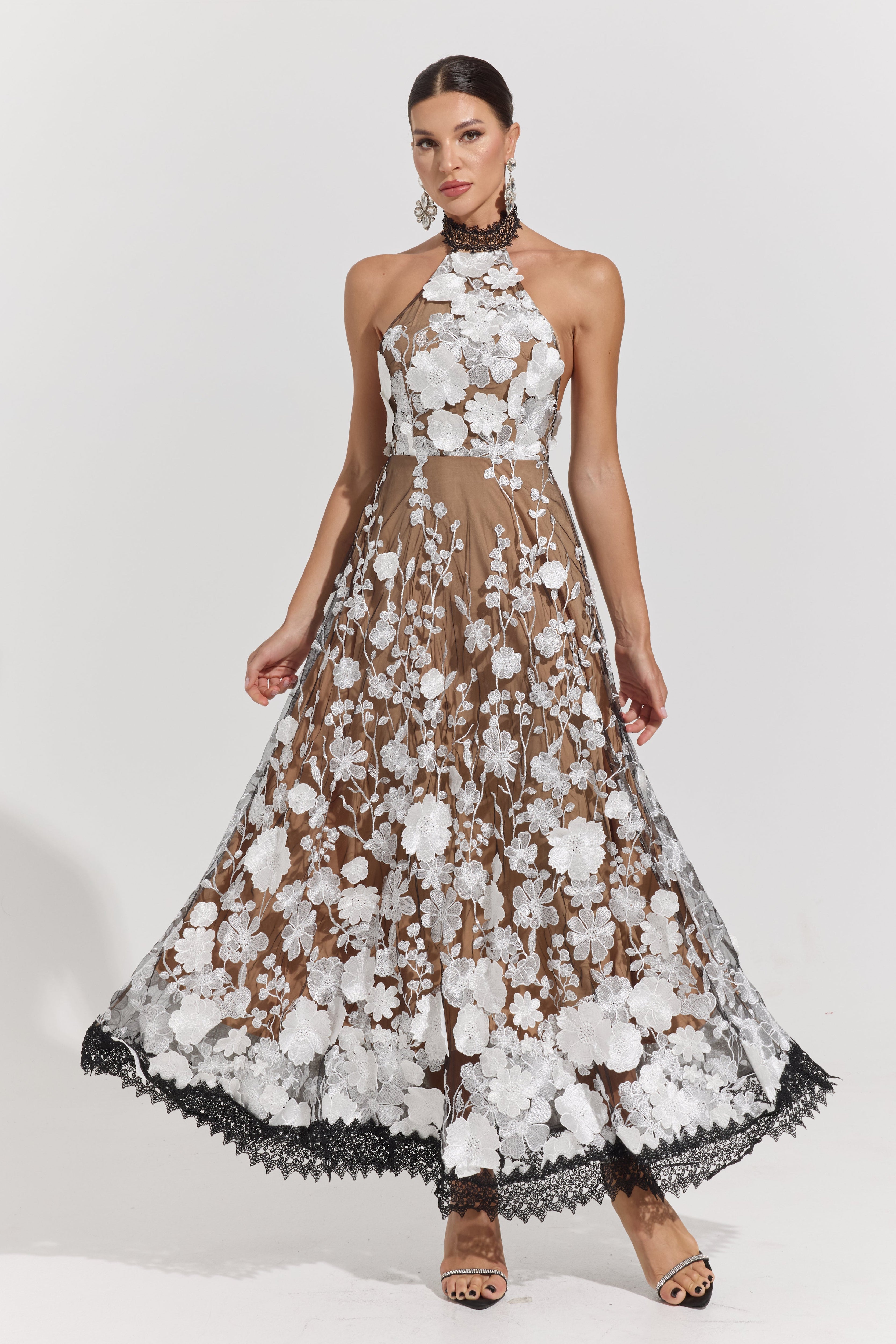 Gianna Garden Illusion Halter Maxi Dress