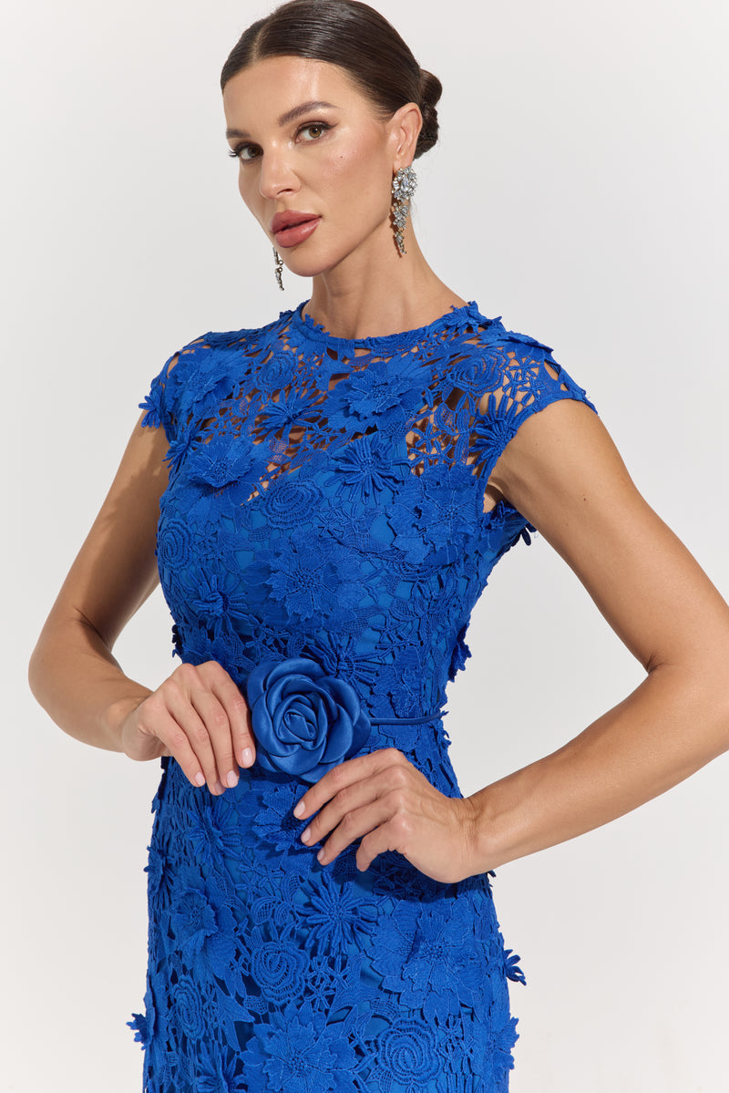 Isolde Blue Garden Lace Maxi Dress