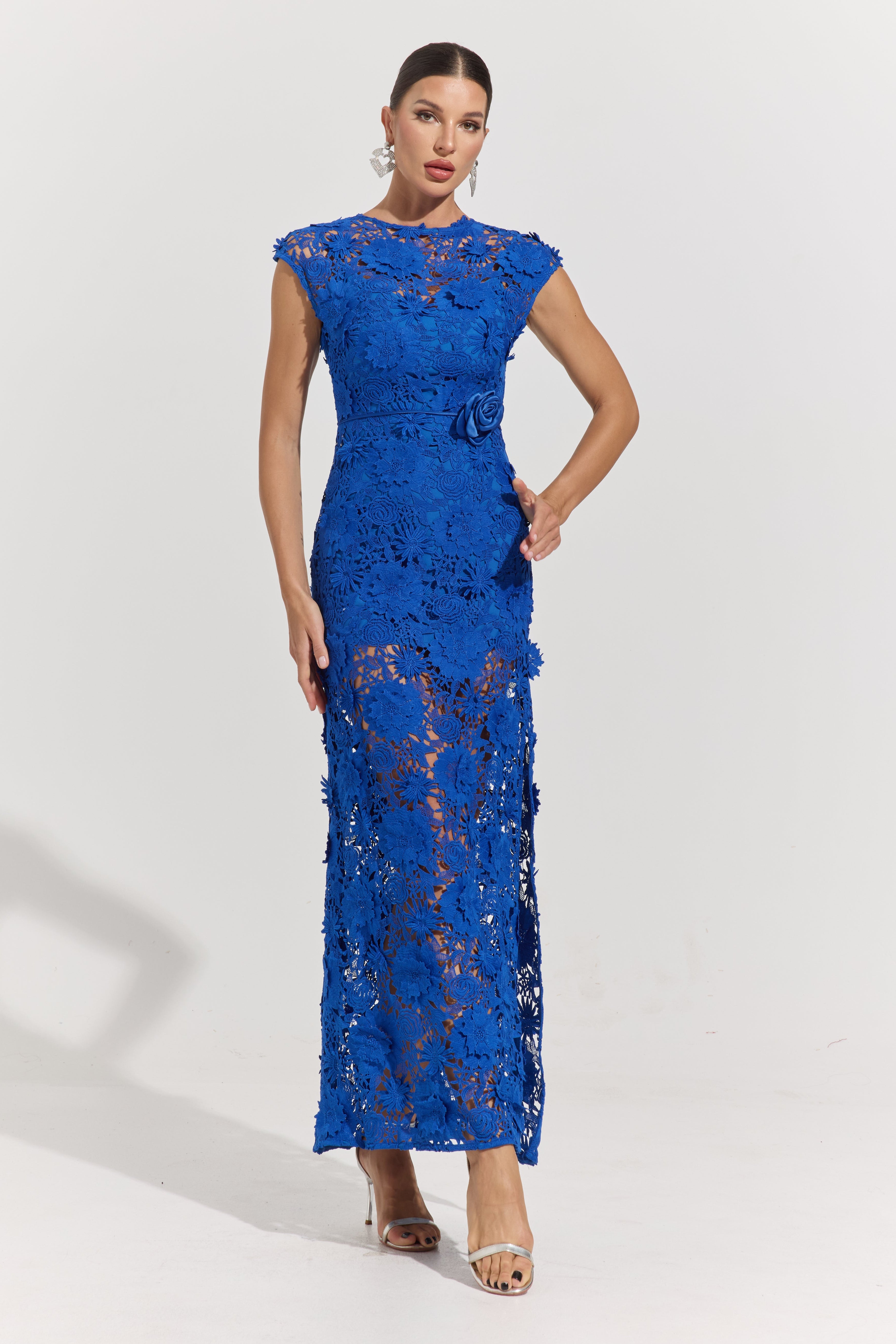 Isolde Blue Garden Lace Maxi Dress