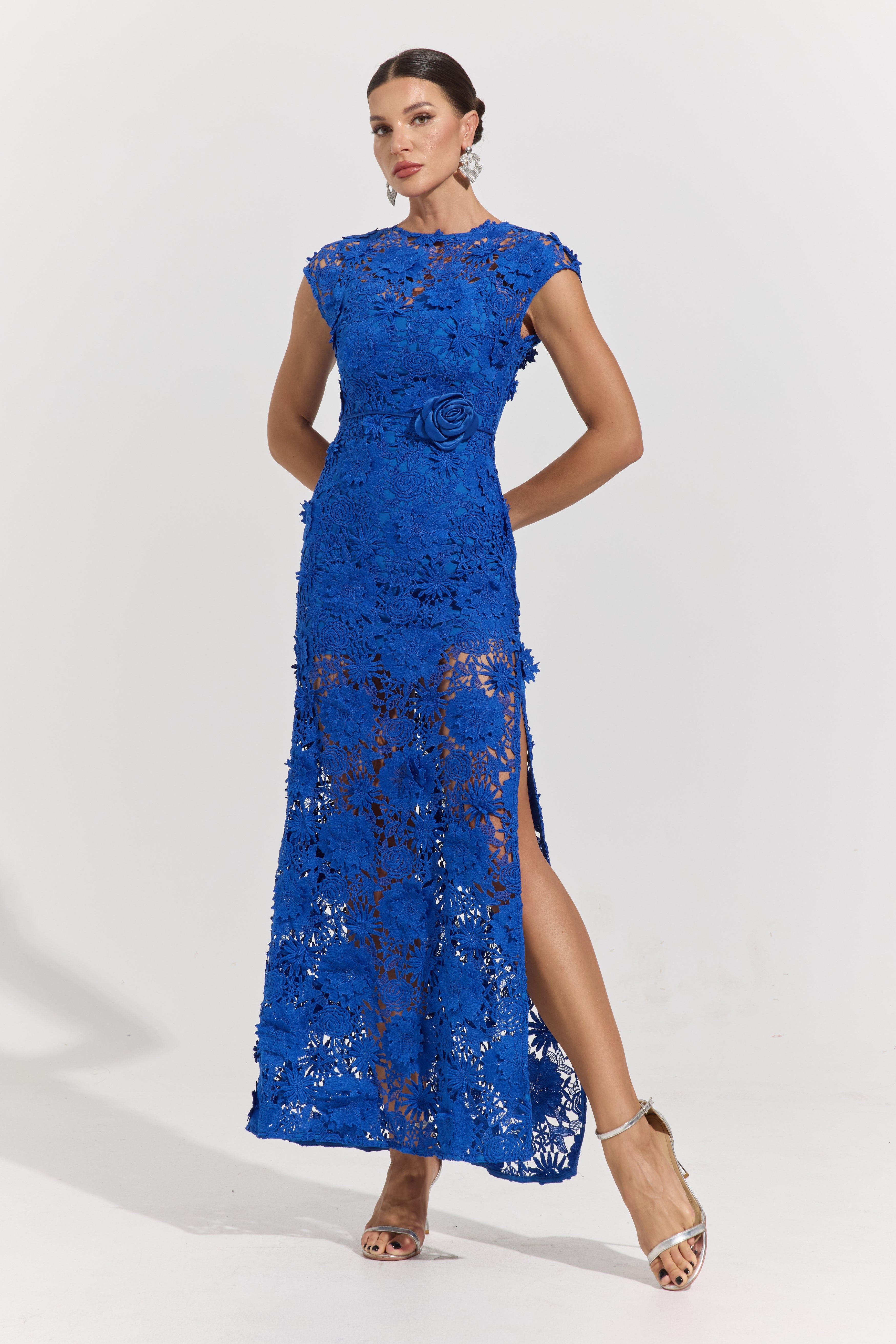 Isolde Blue Garden Lace Maxi Dress