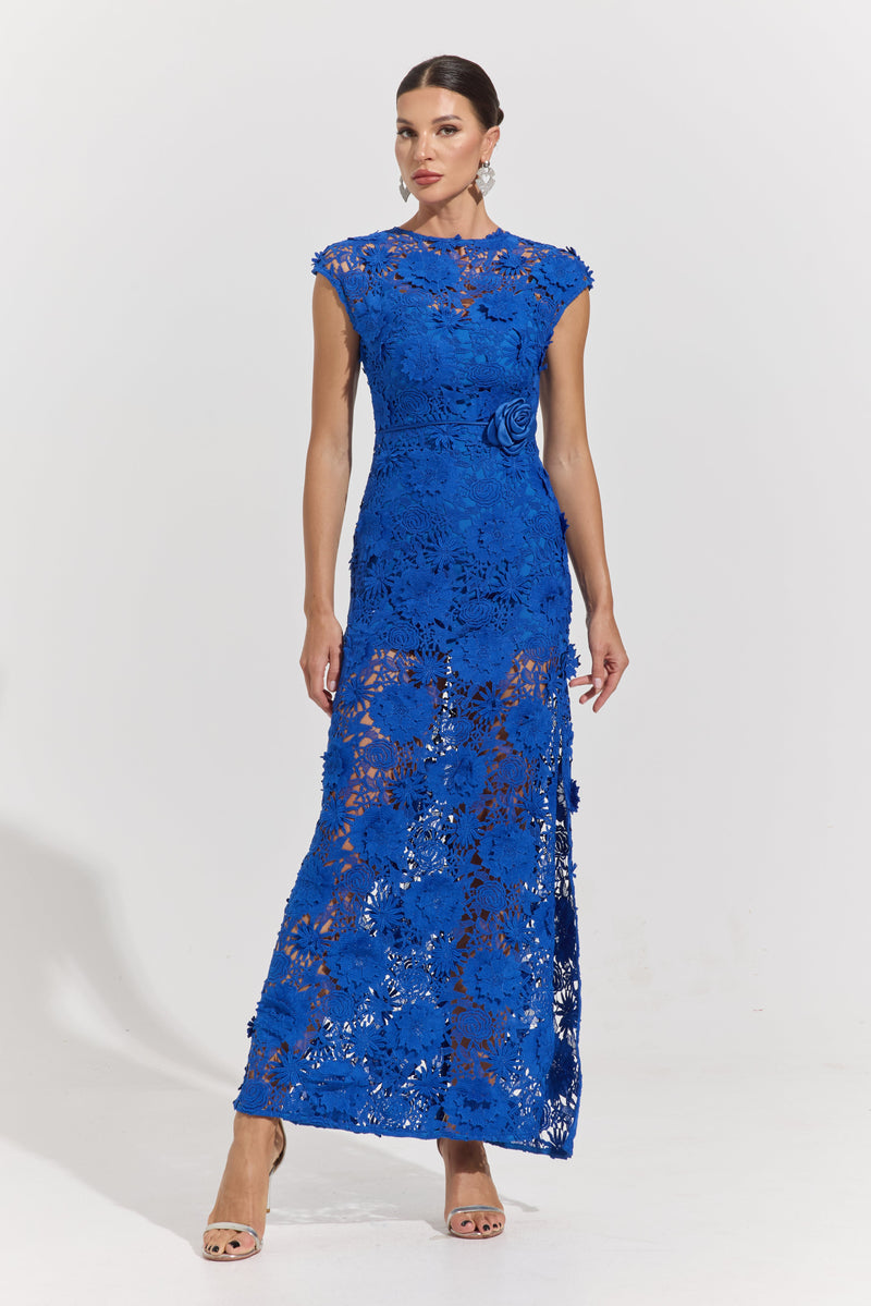 Isolde Blue Garden Lace Maxi Dress