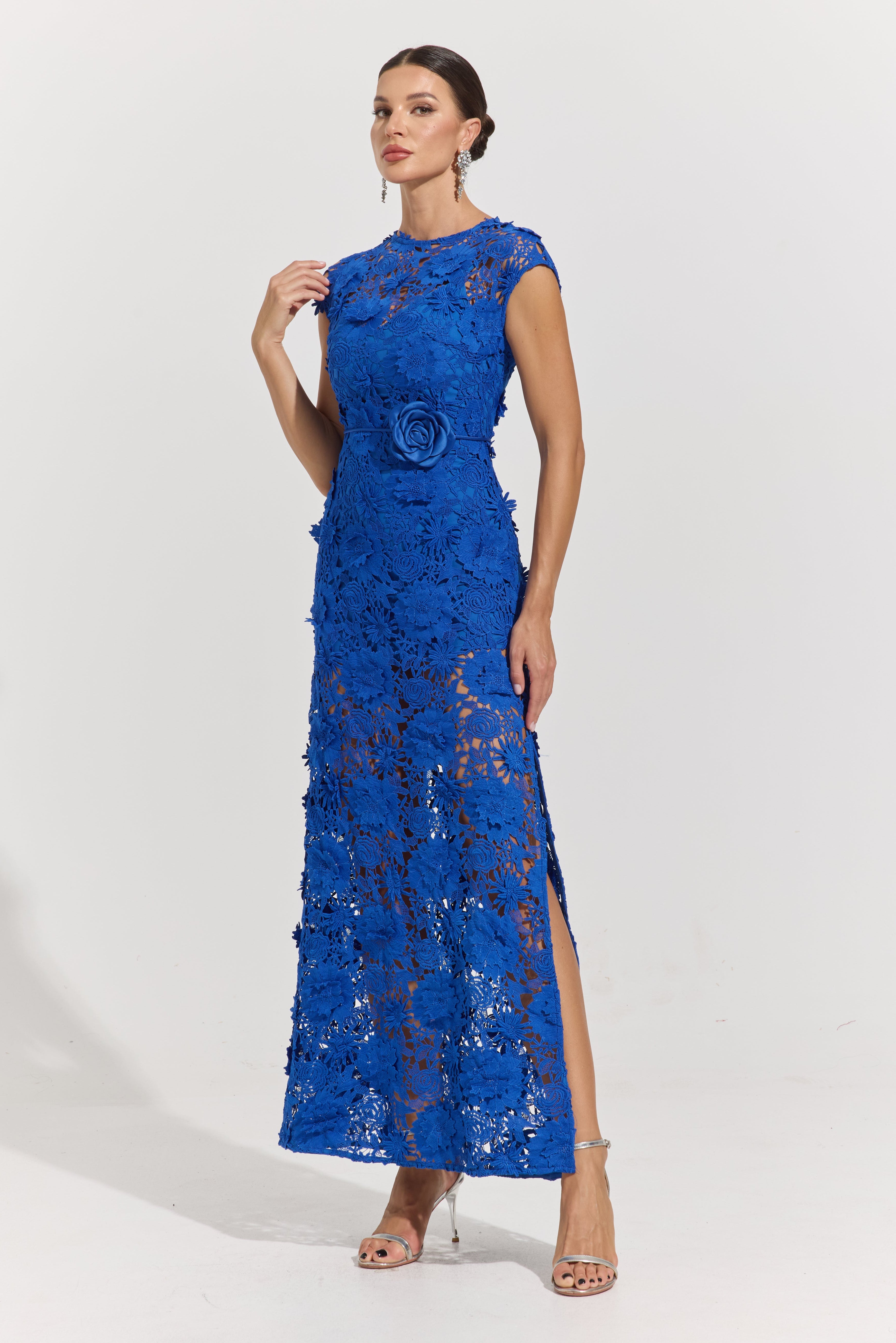 Isolde Blue Garden Lace Maxi Dress