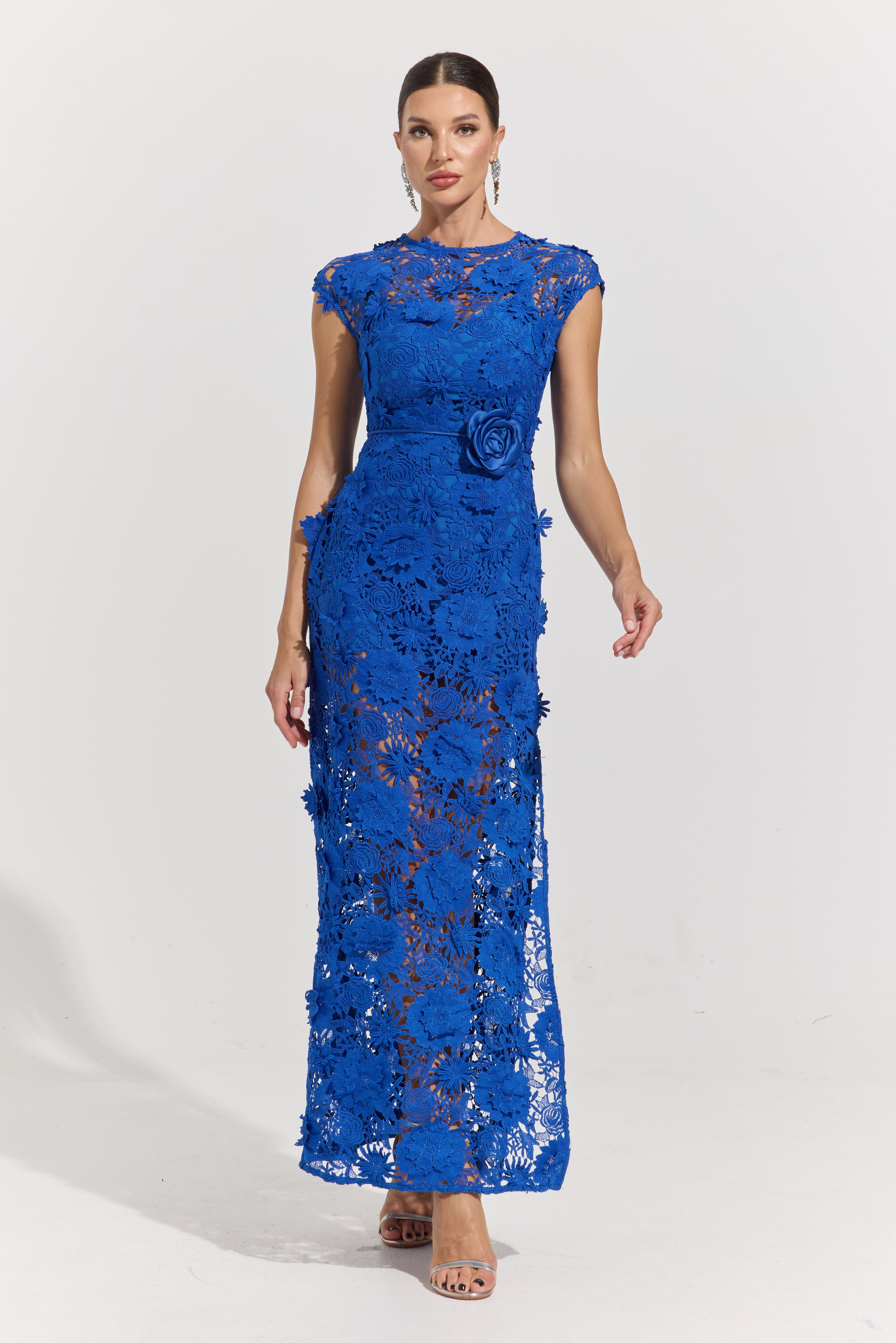Isolde Blue Garden Lace Maxi Dress
