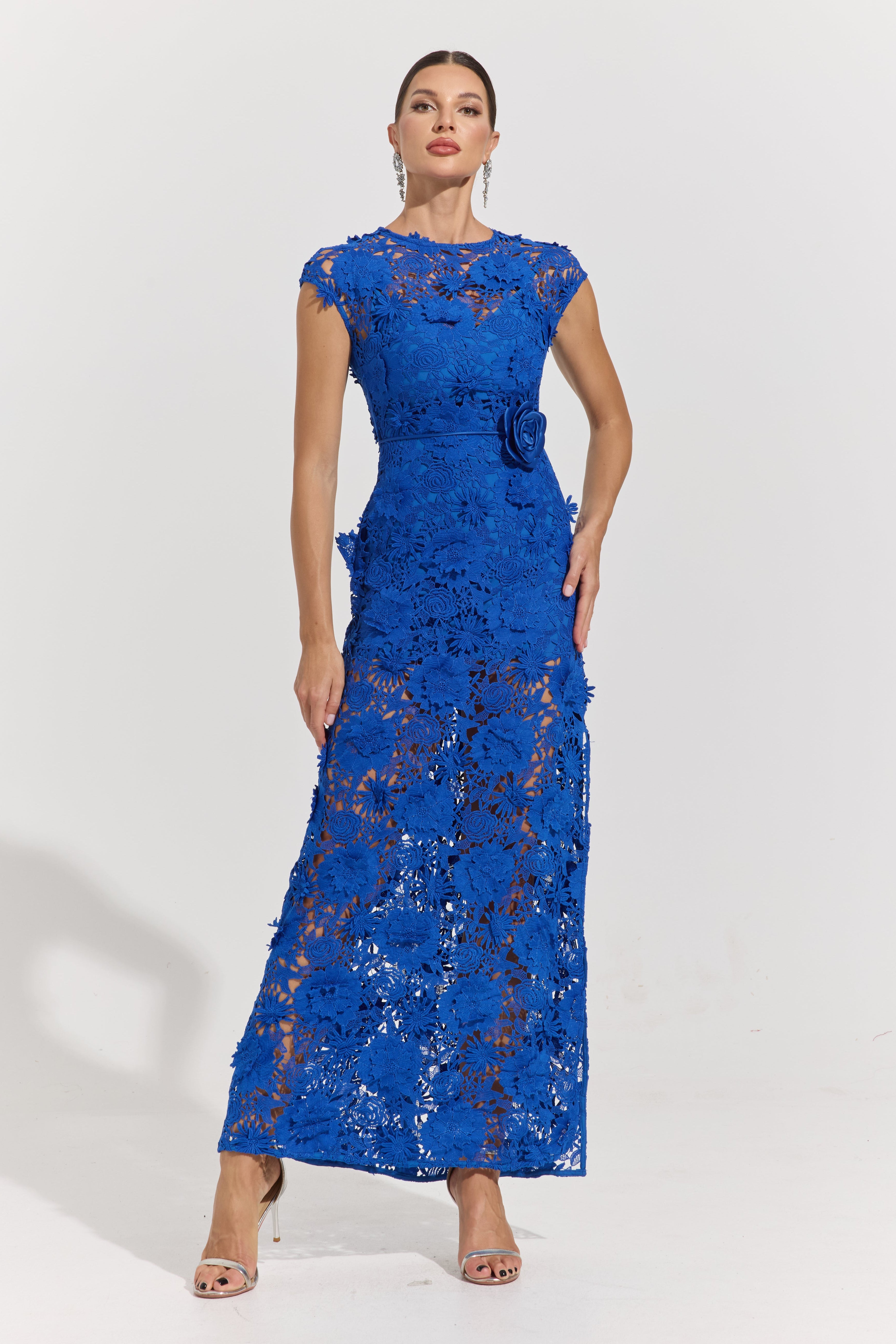 Isolde Blue Garden Lace Maxi Dress