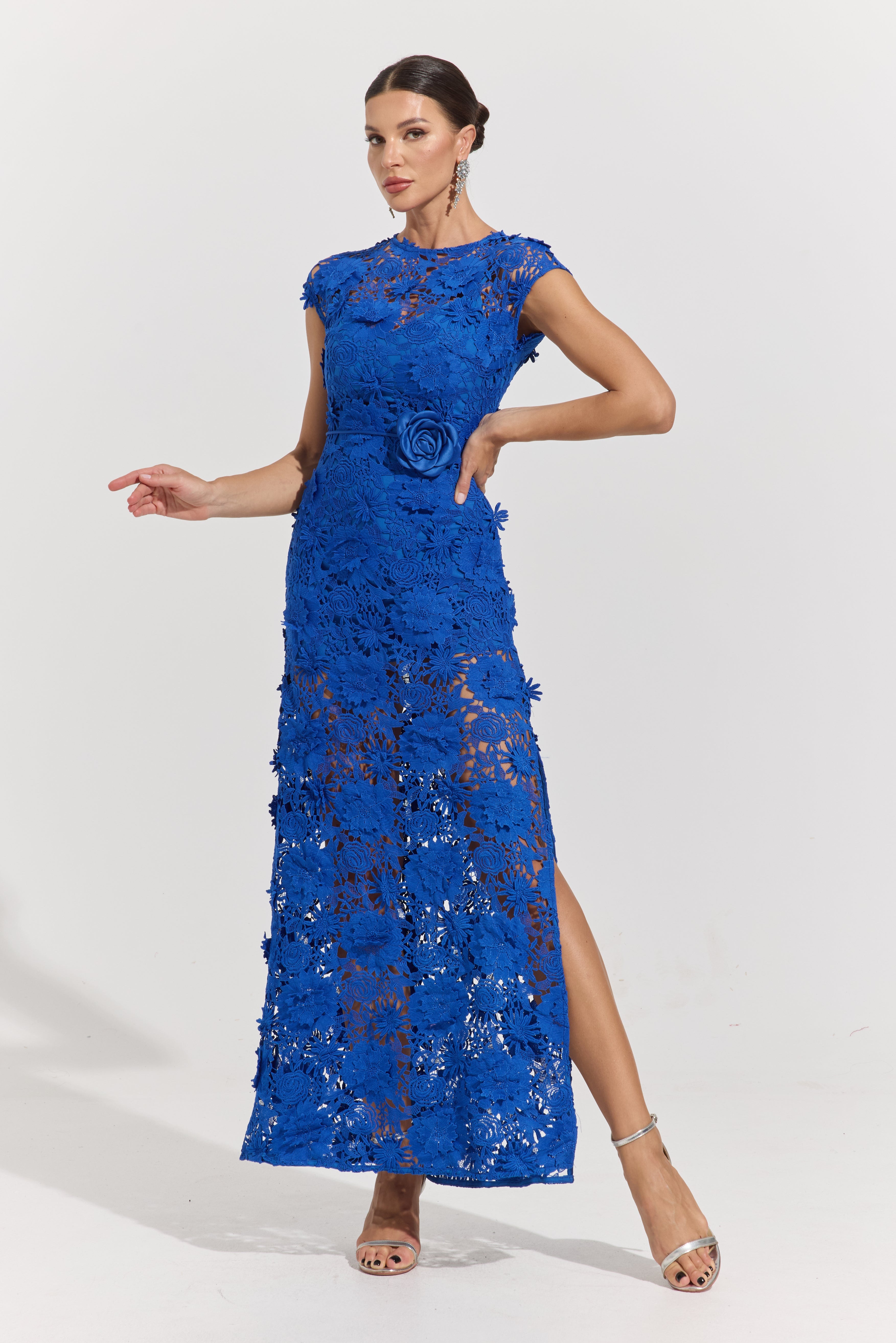 Isolde Blue Garden Lace Maxi Dress