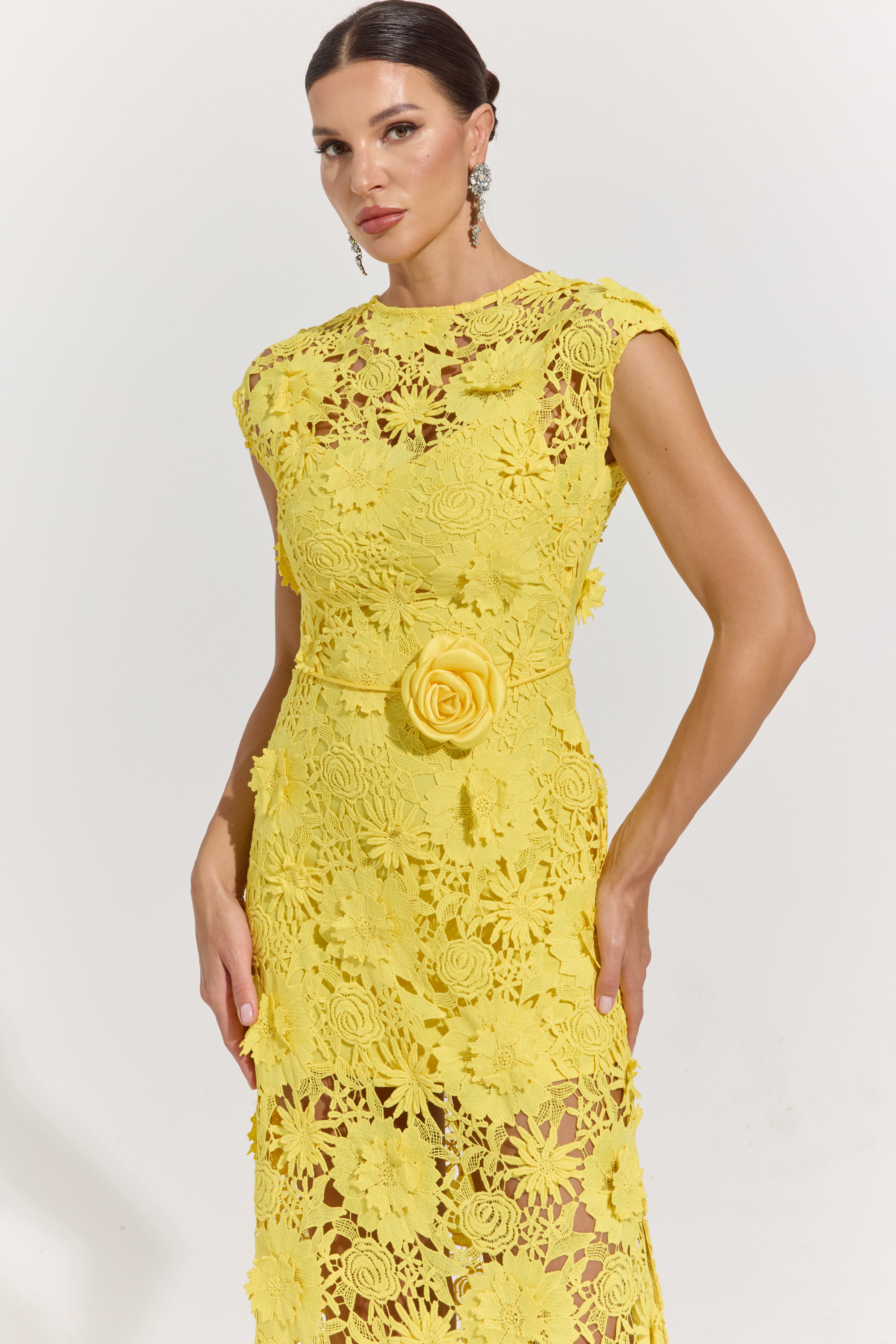 Isolde Yellow Garden Lace Maxi Dress