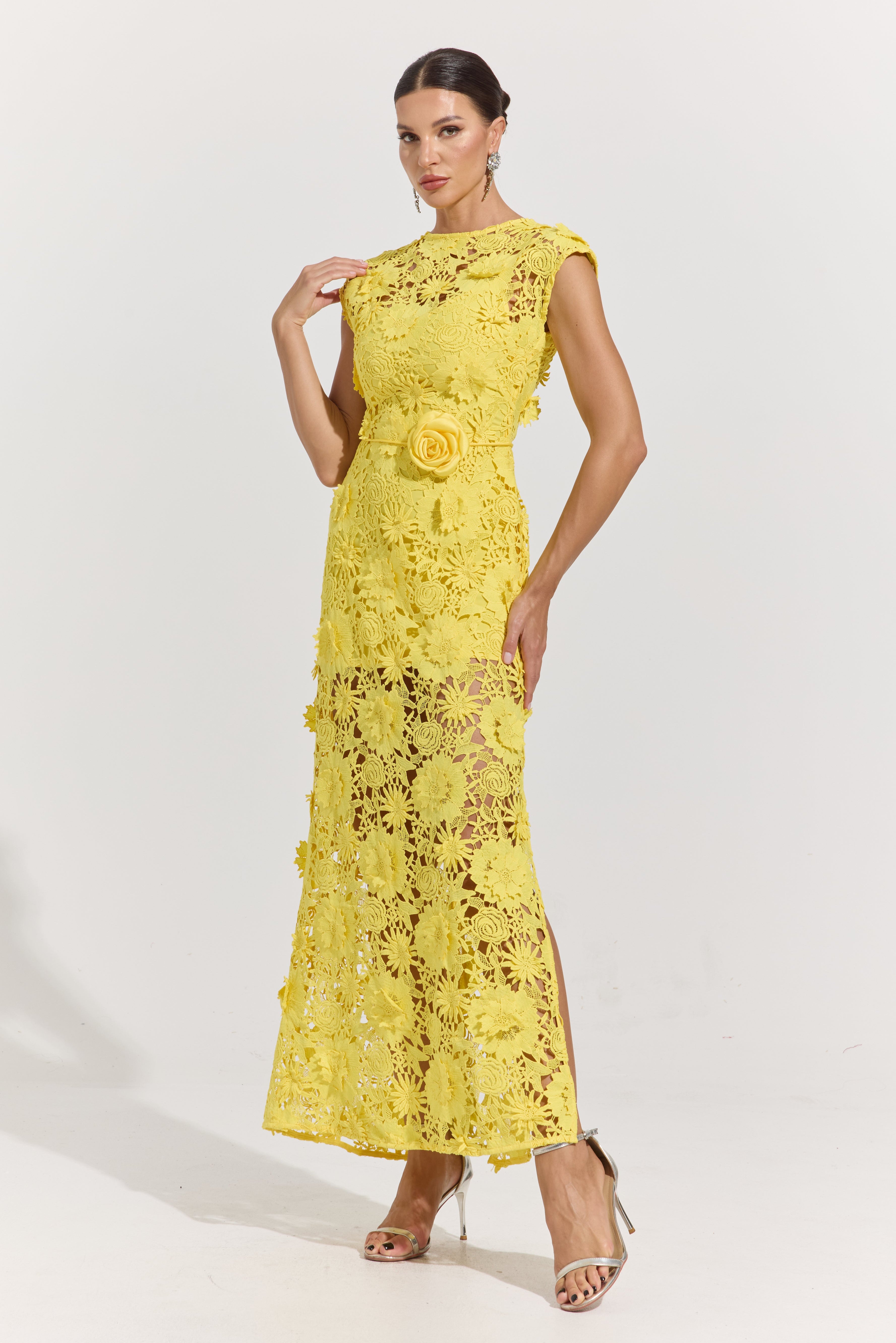 Isolde Yellow Garden Lace Maxi Dress