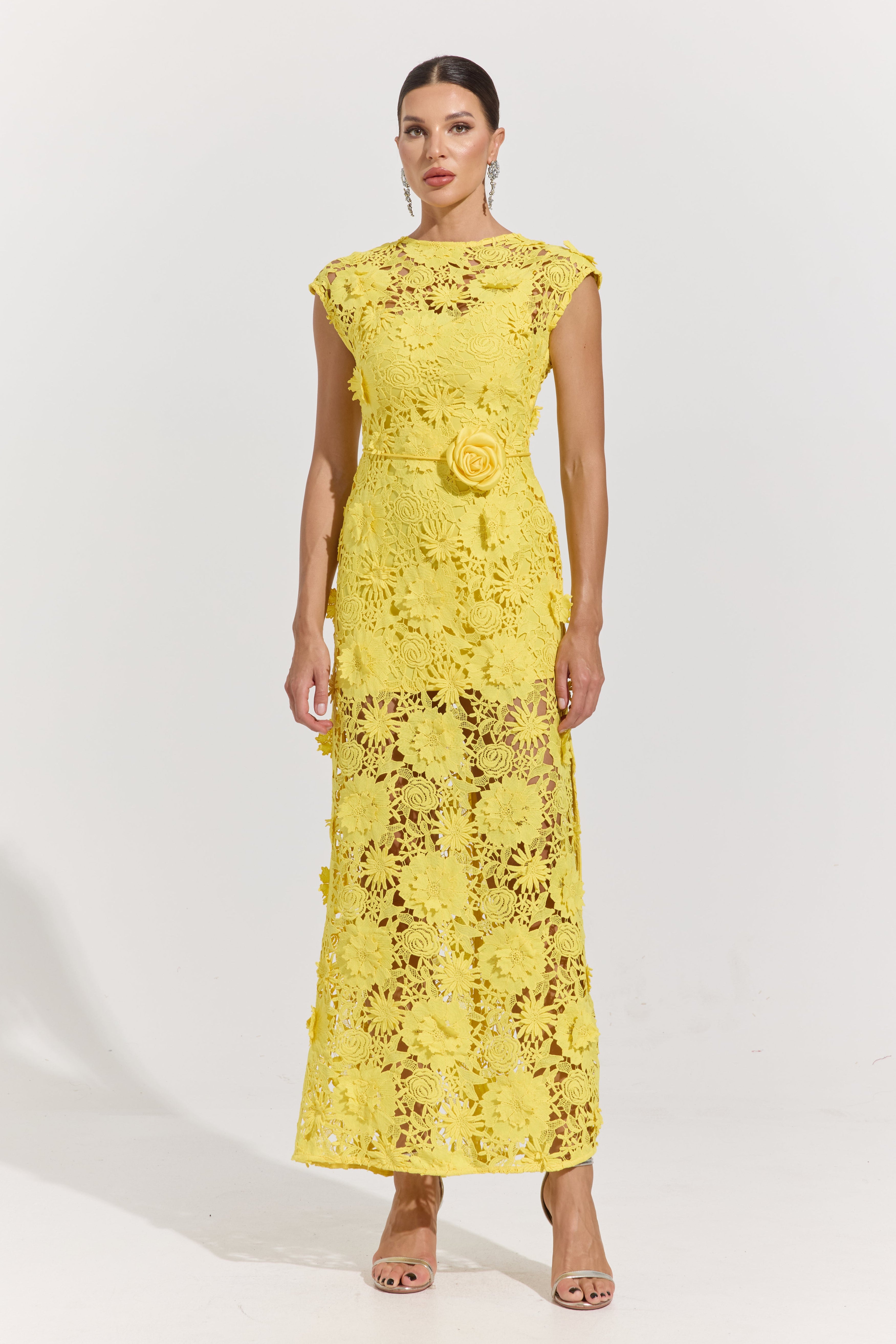 Isolde Yellow Garden Lace Maxi Dress