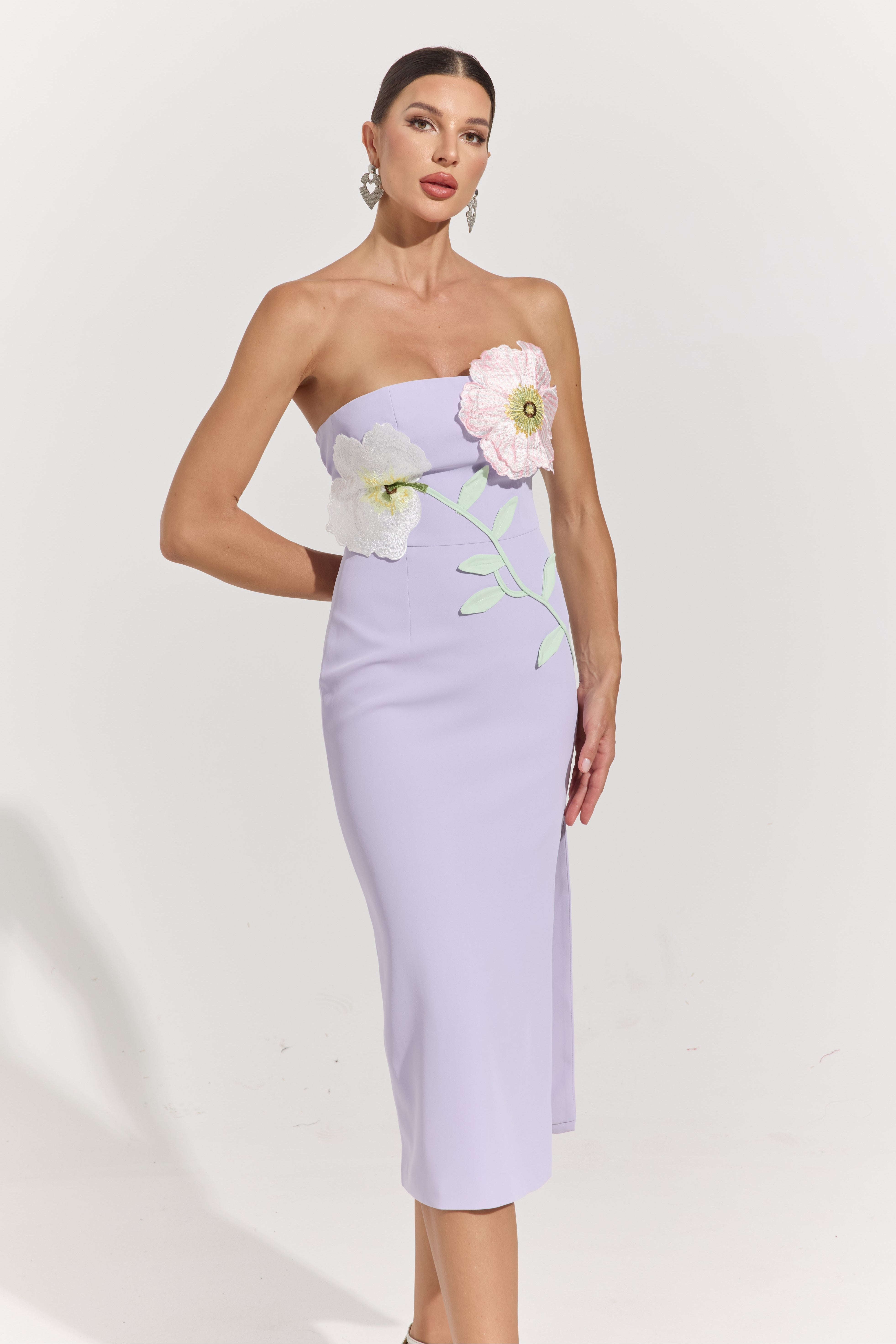Hestia Lilac Bloom Strapless Midi Dress