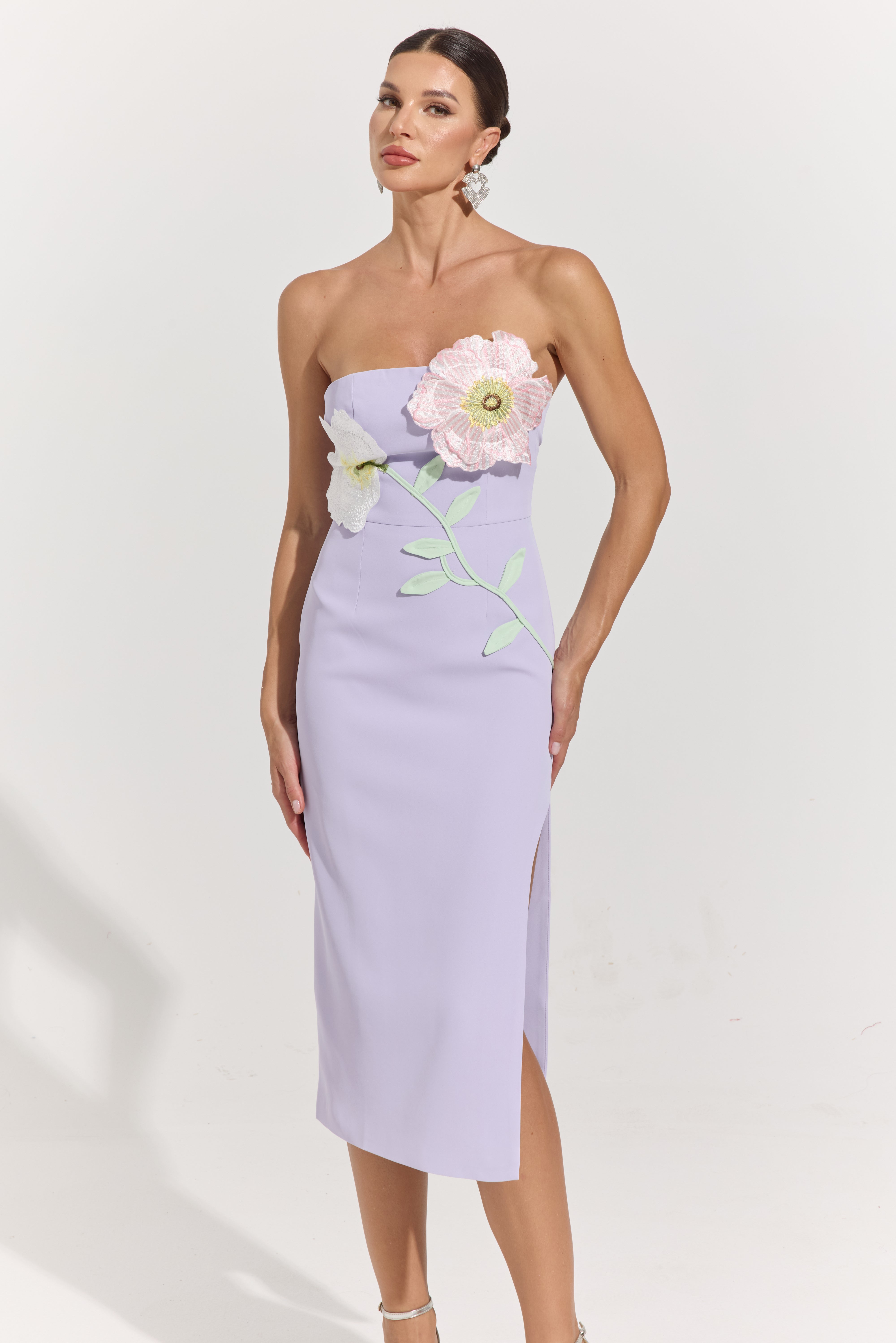 Hestia Lilac Bloom Strapless Midi Dress