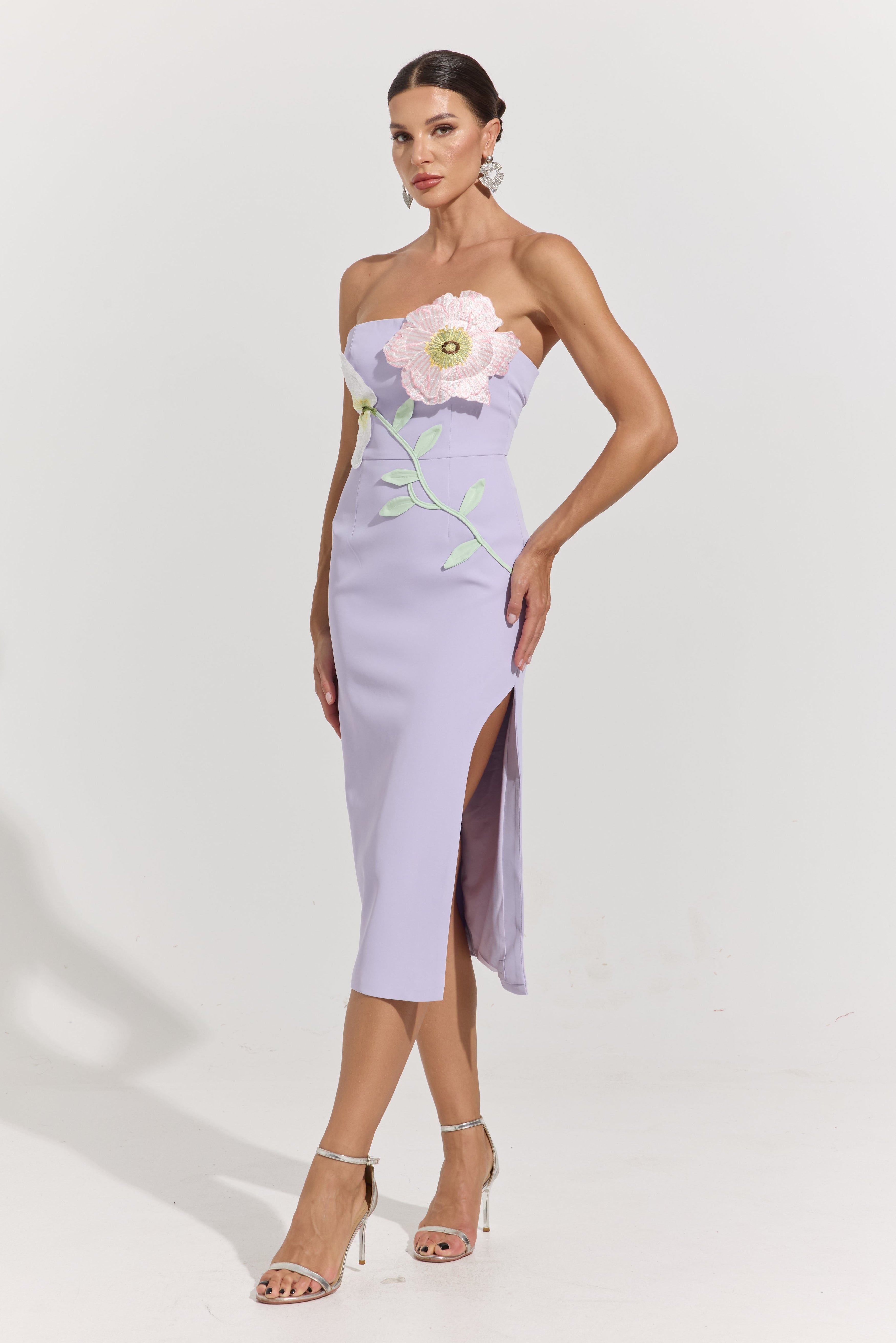 Hestia Lilac Bloom Strapless Midi Dress