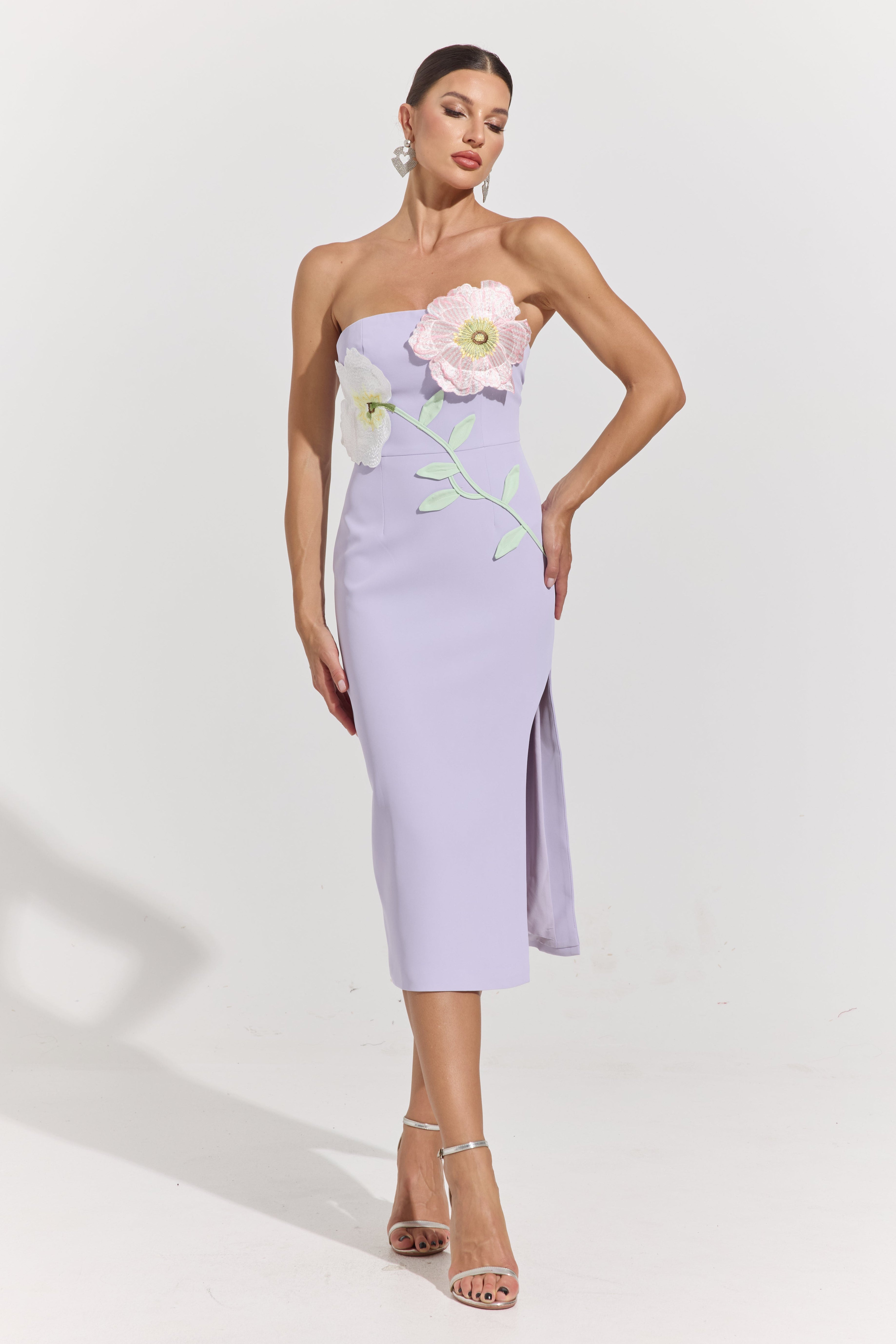 Hestia Lilac Bloom Strapless Midi Dress