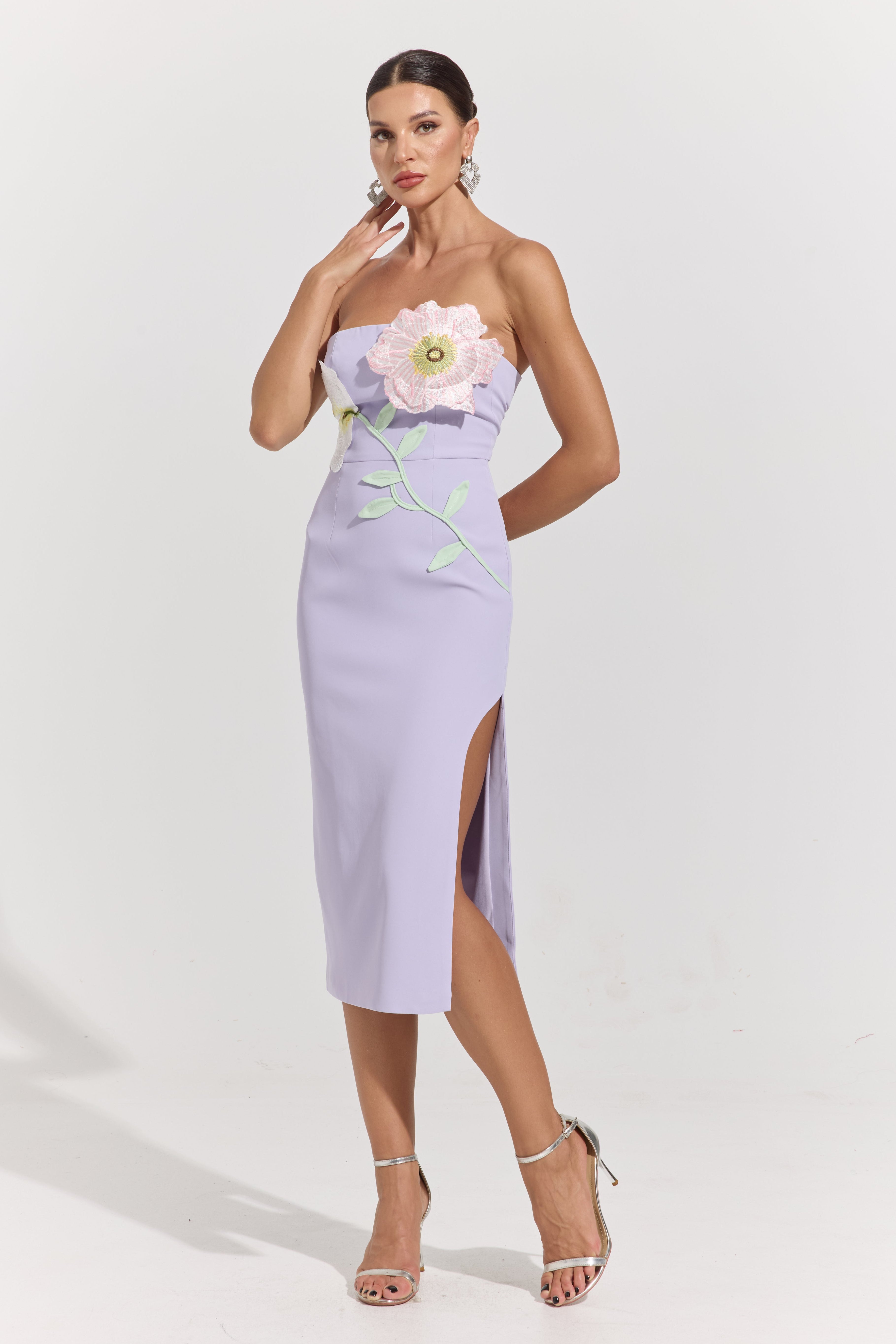 Hestia Lilac Bloom Strapless Midi Dress