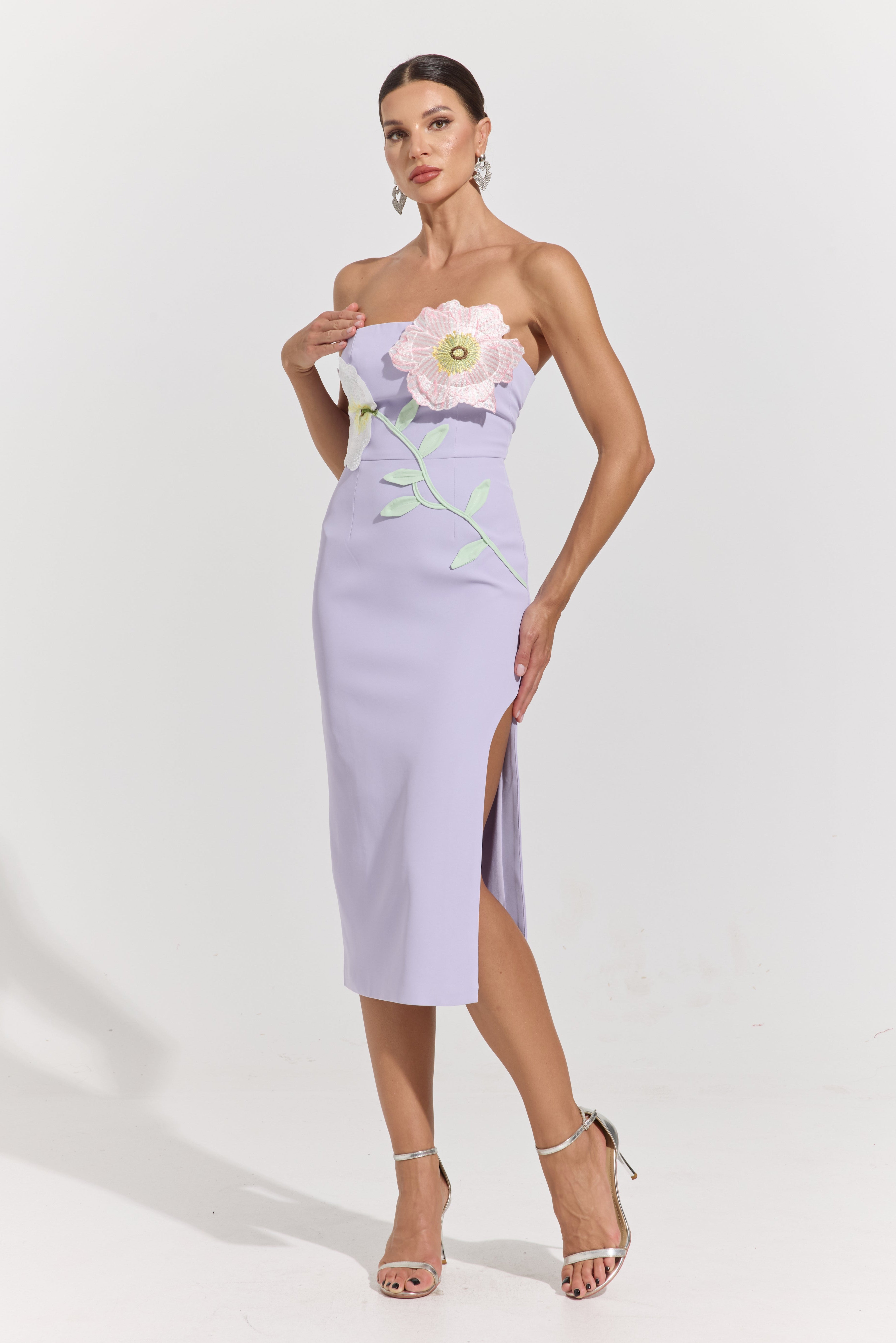 Hestia Lilac Bloom Strapless Midi Dress
