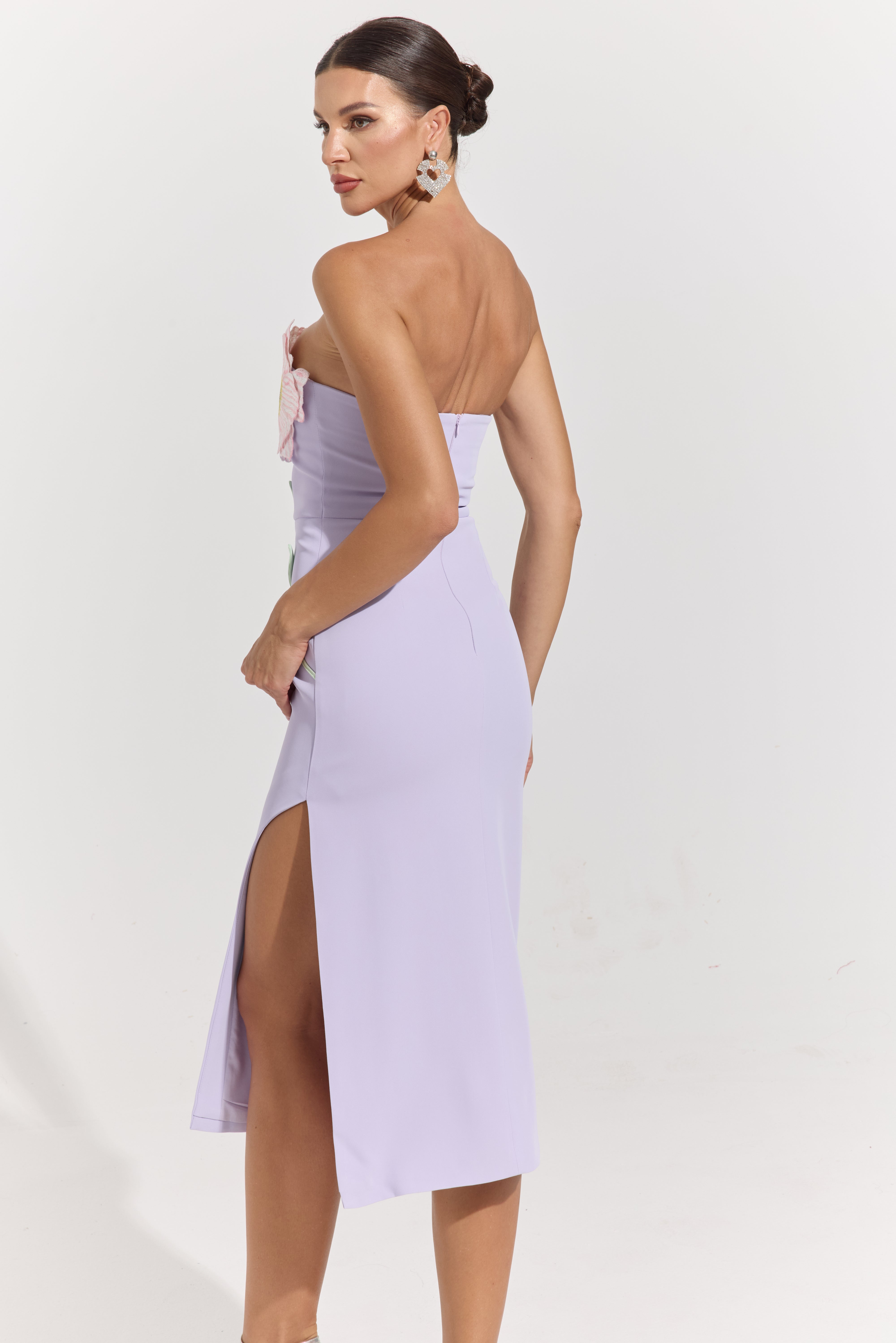 Hestia Lilac Bloom Strapless Midi Dress
