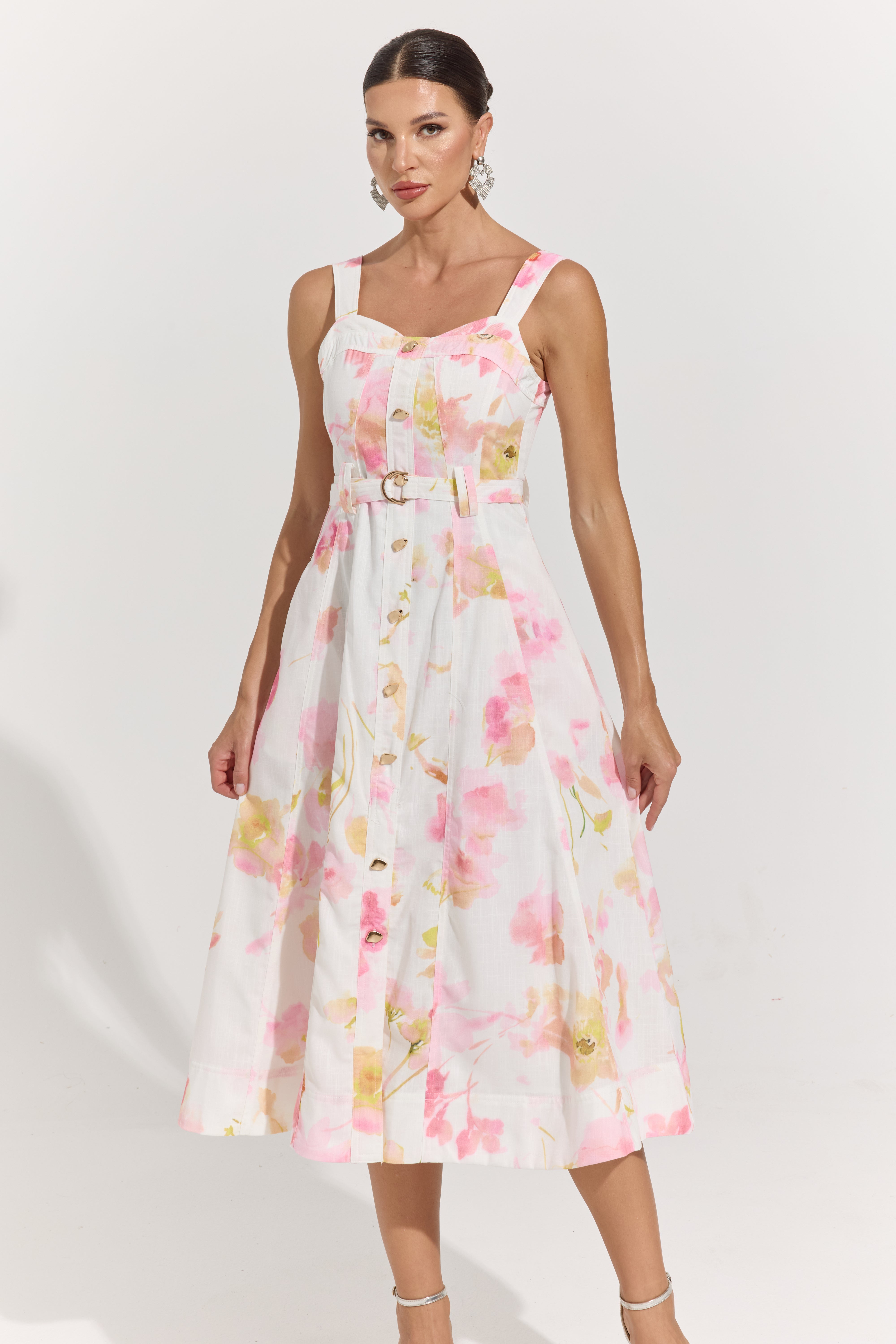Ivy Blush Garden Belted Midi Dress