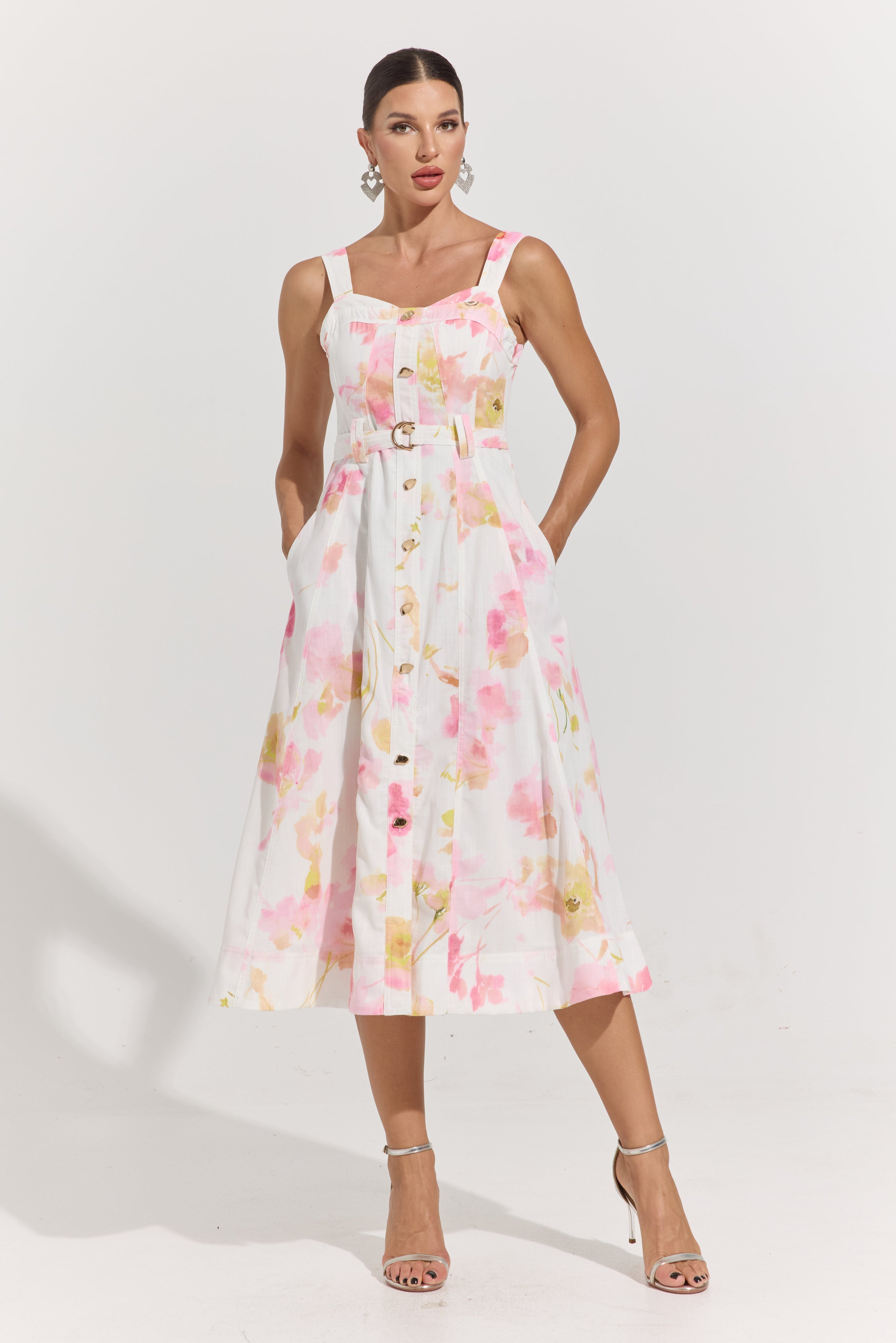 Ivy Blush Garden Belted Midi Dress