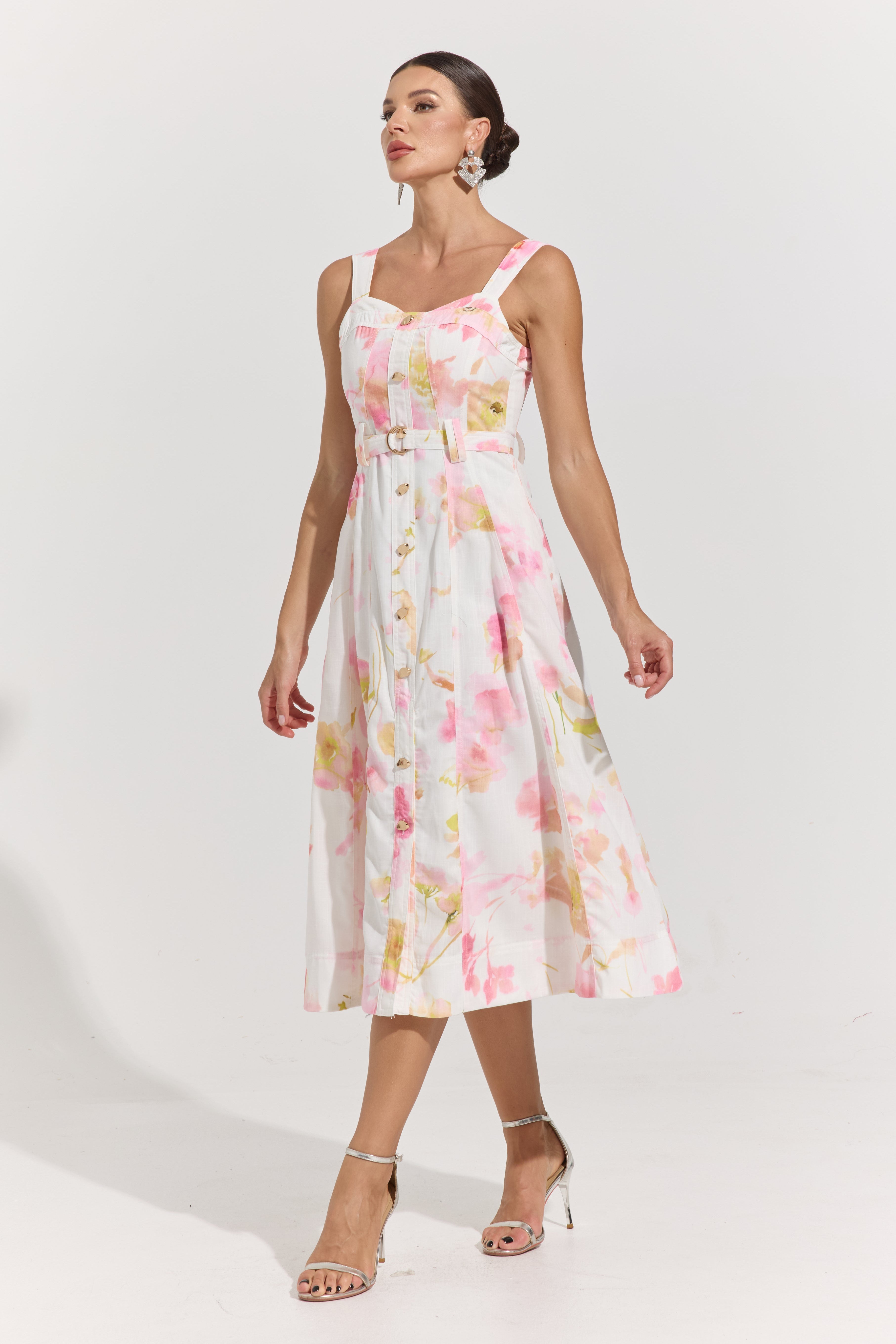 Ivy Blush Garden Belted Midi Dress