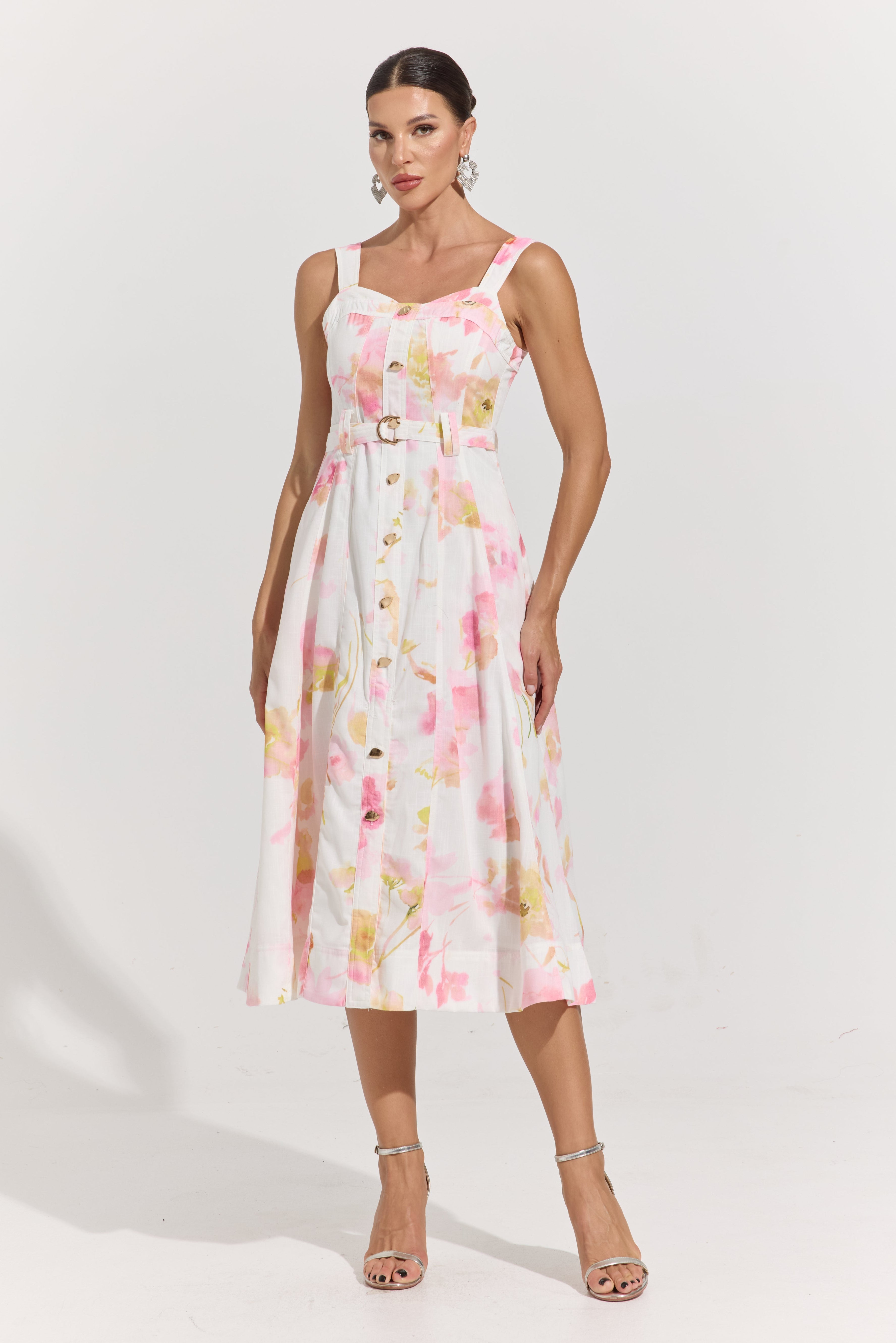 Ivy Blush Garden Belted Midi Dress