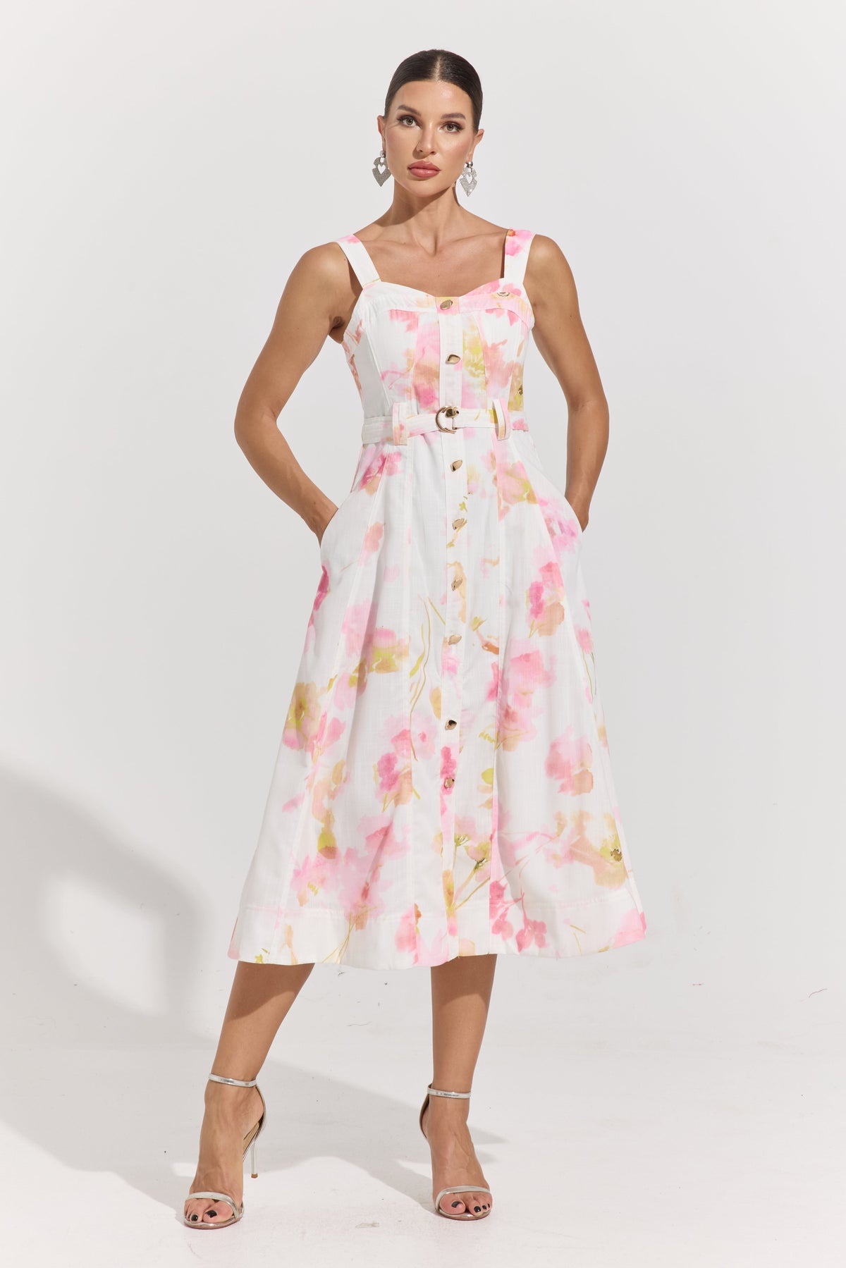 Ivy Blush Garden Belted Midi Dress