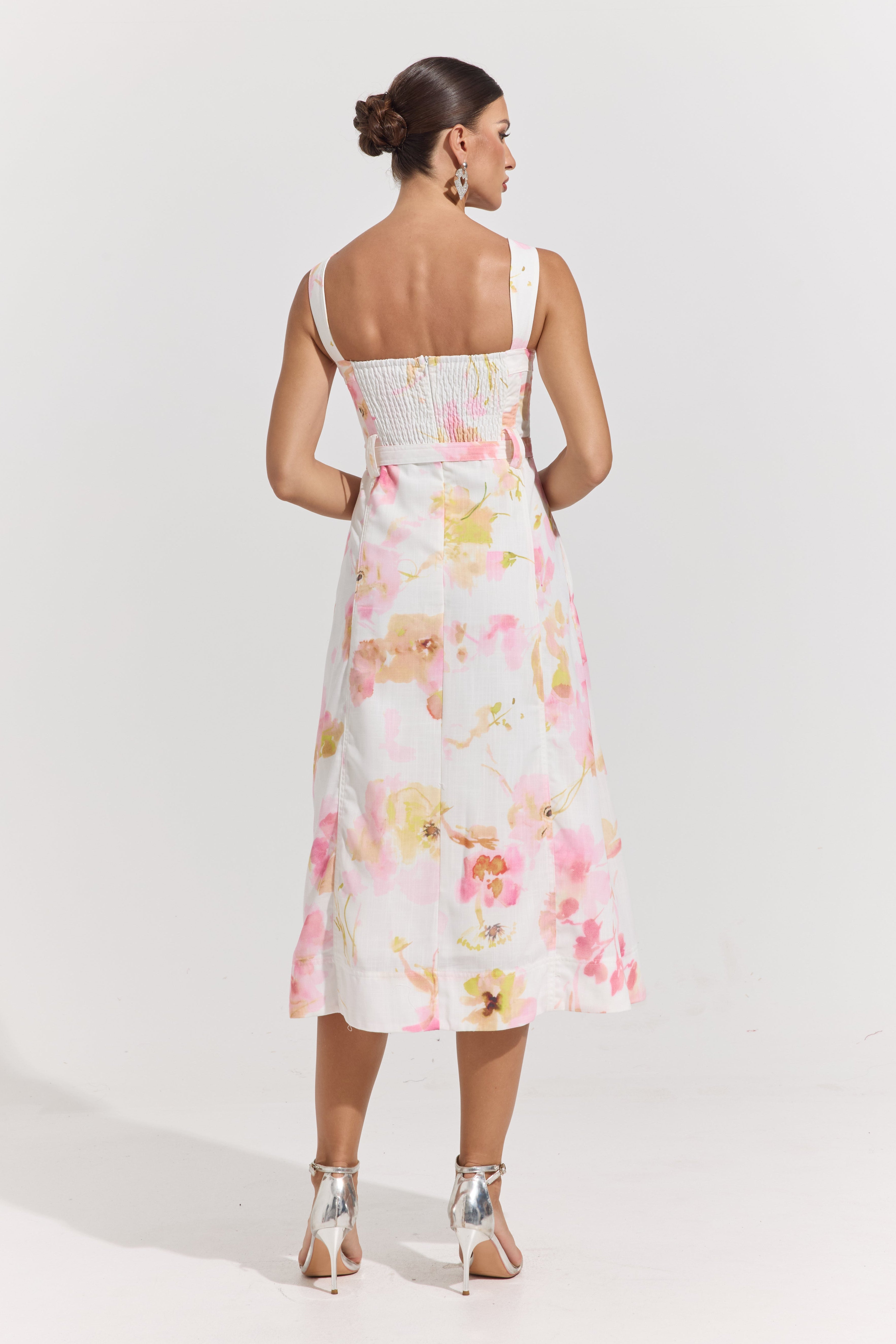 Ivy Blush Garden Belted Midi Dress