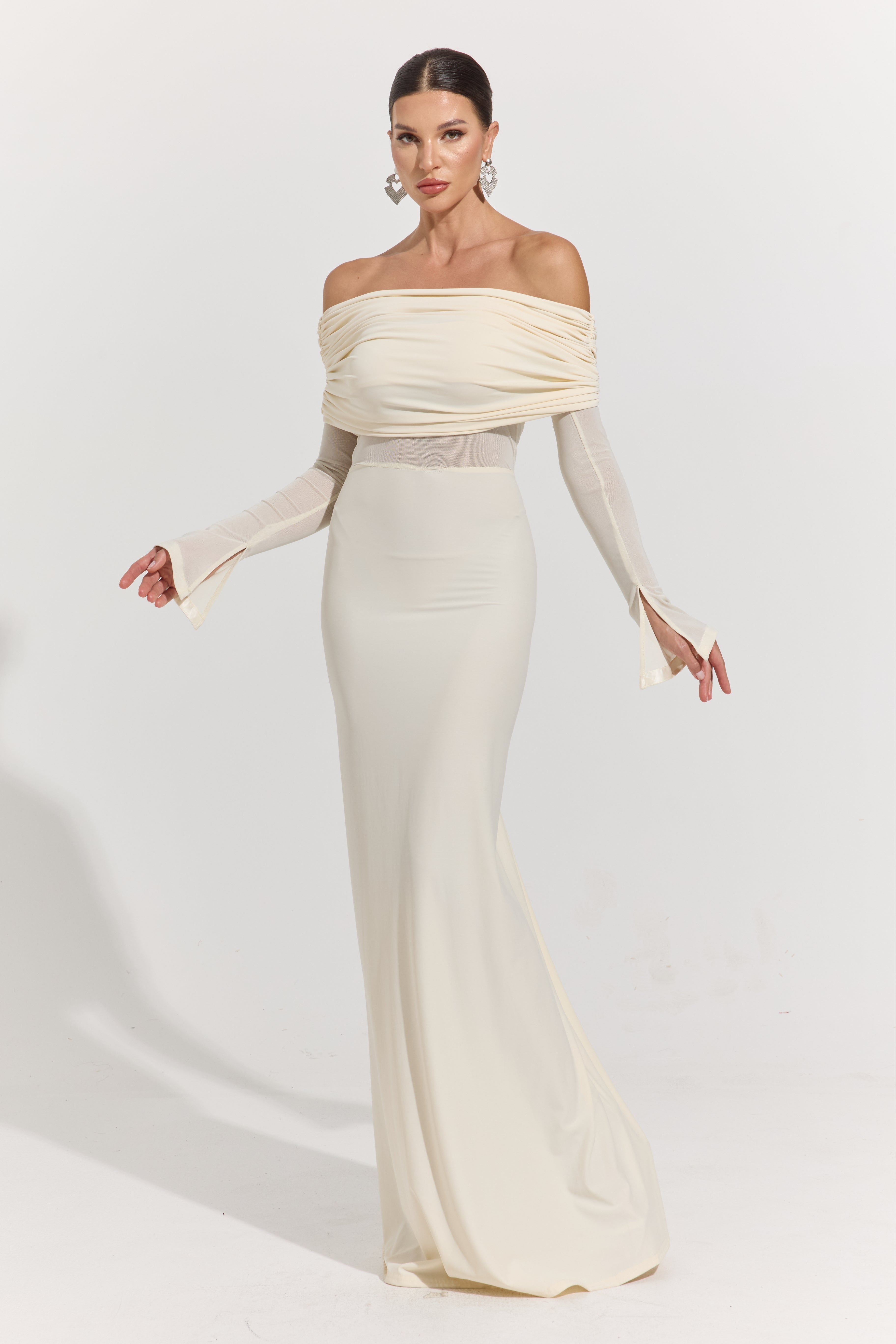 Monroe Ivory Whisper Off-Shoulder Maxi Dress