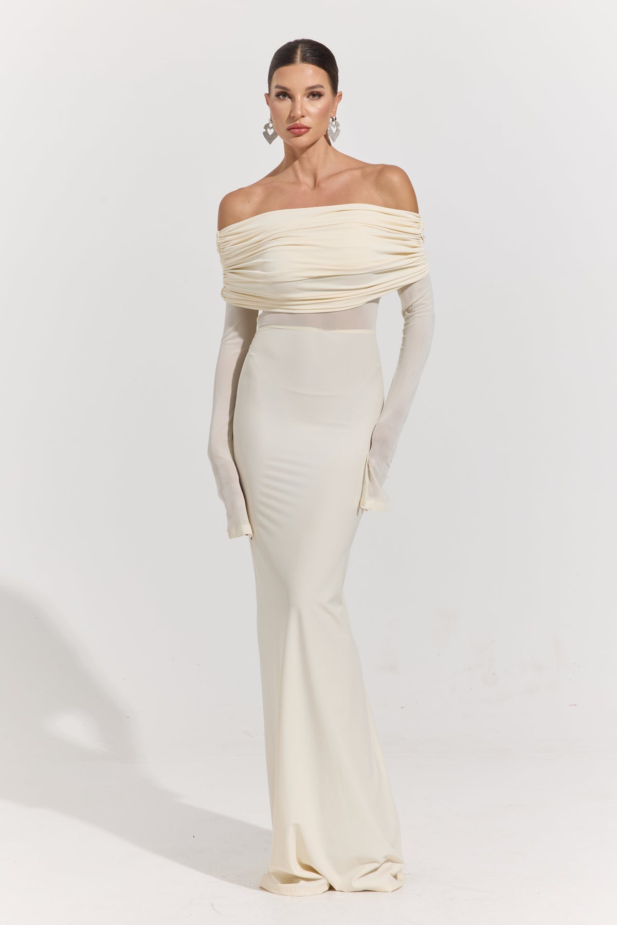 Monroe Ivory Whisper Off-Shoulder Maxi Dress