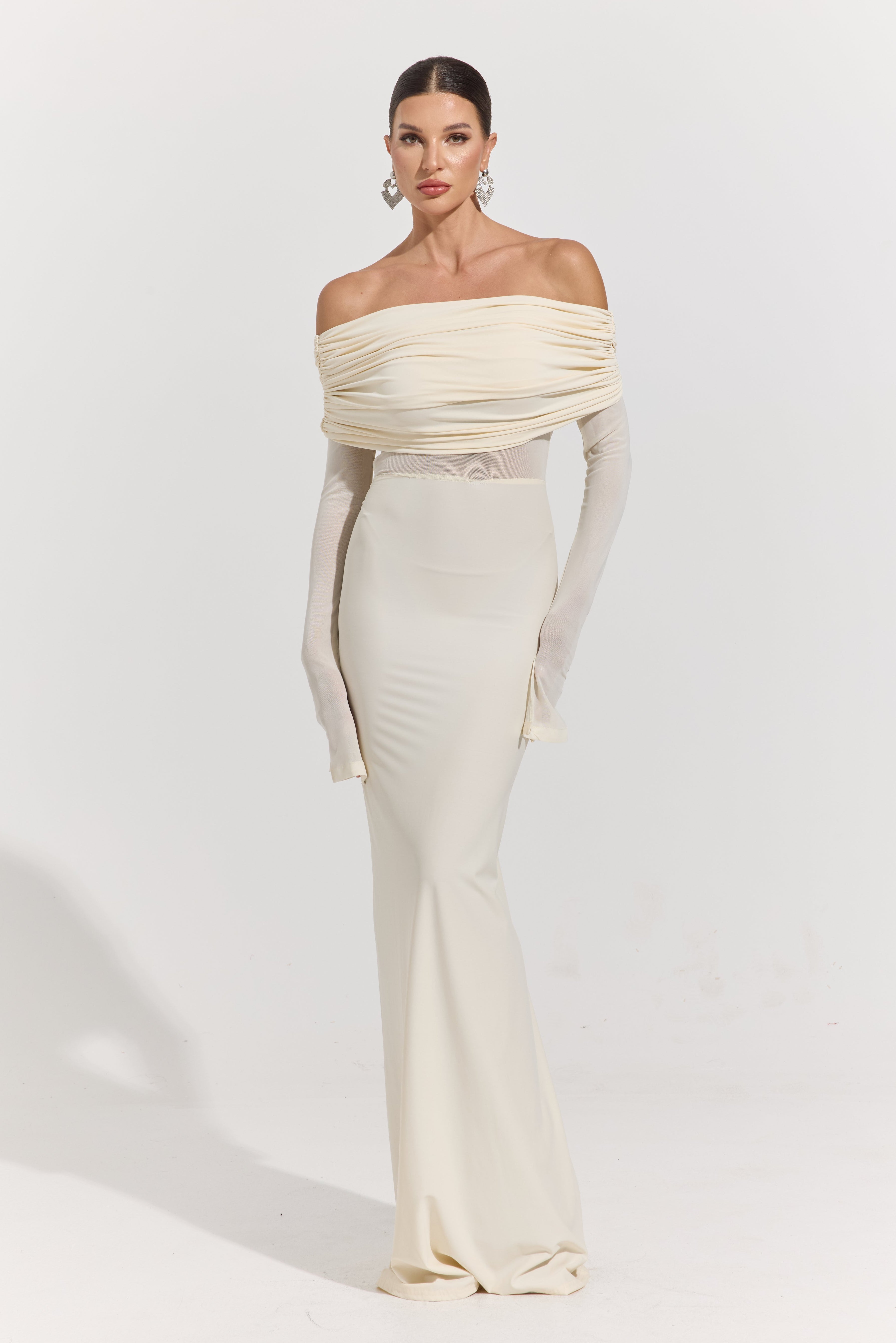 Monroe Ivory Whisper Off-Shoulder Maxi Dress