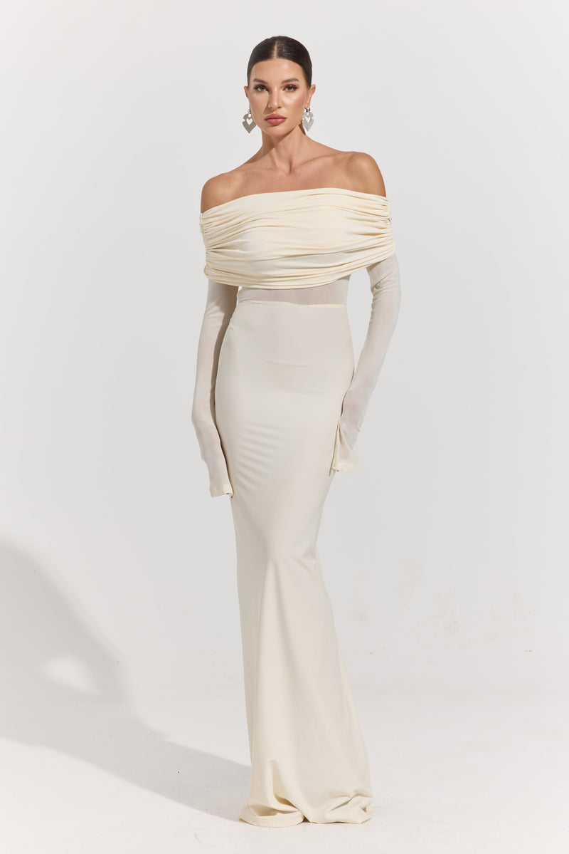 Monroe Ivory Whisper Off-Shoulder Maxi Dress