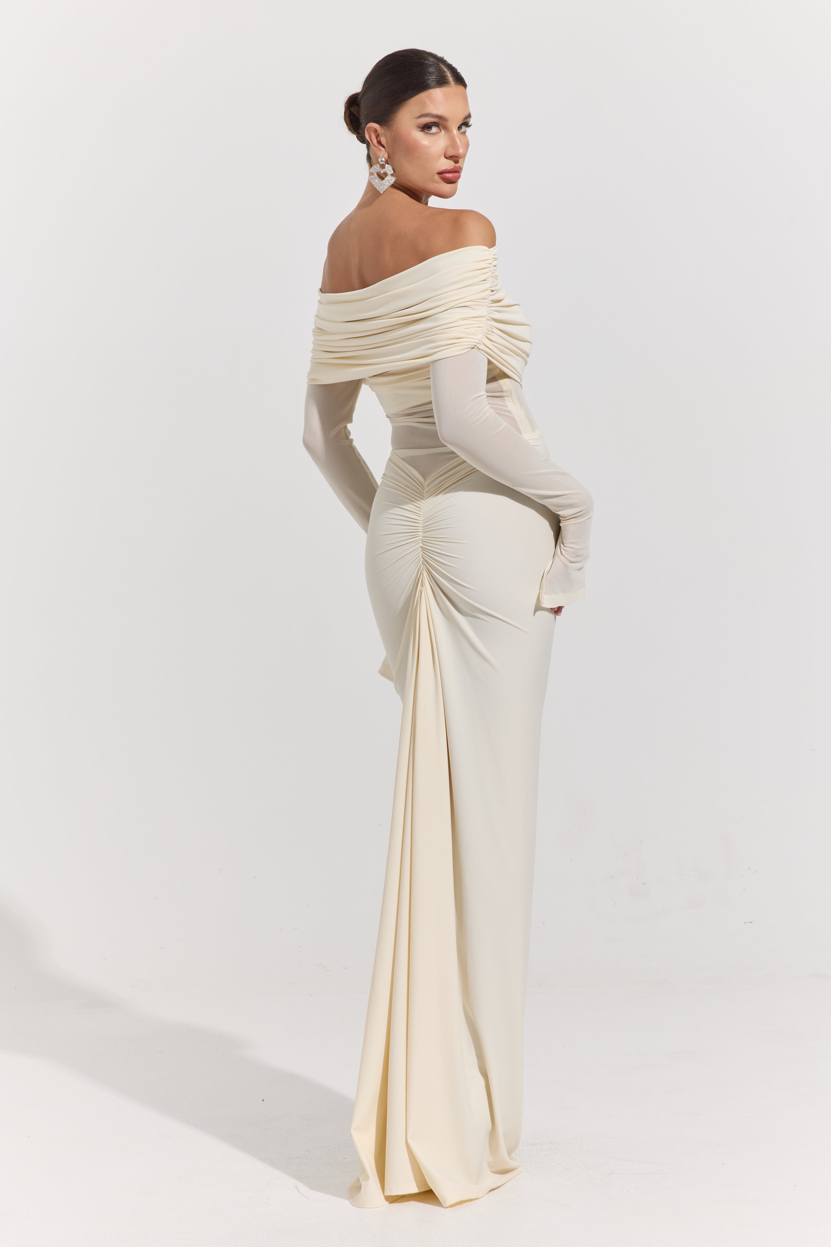 Monroe Ivory Whisper Off-Shoulder Maxi Dress