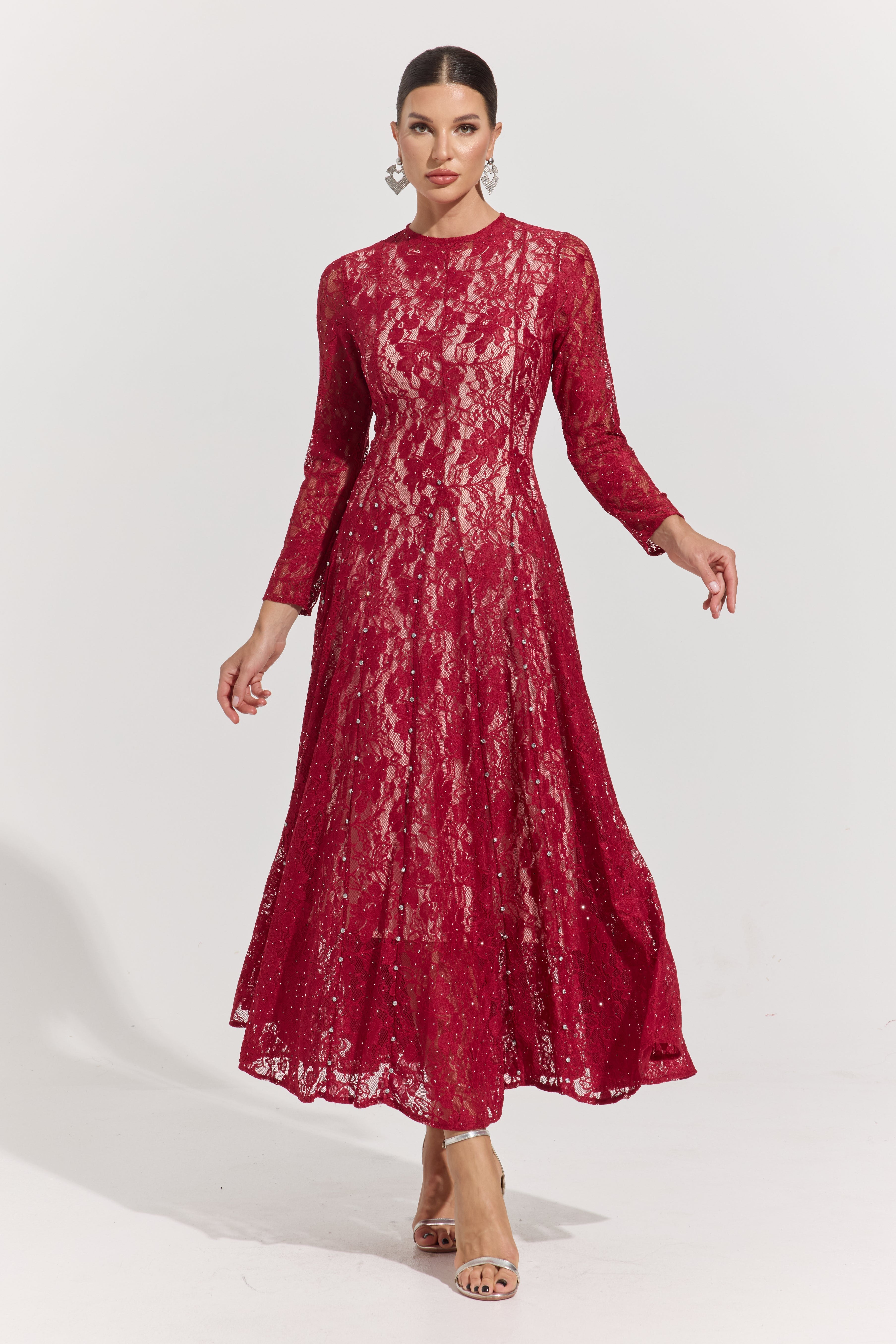 Megan Crimson Lace Maxi Dress