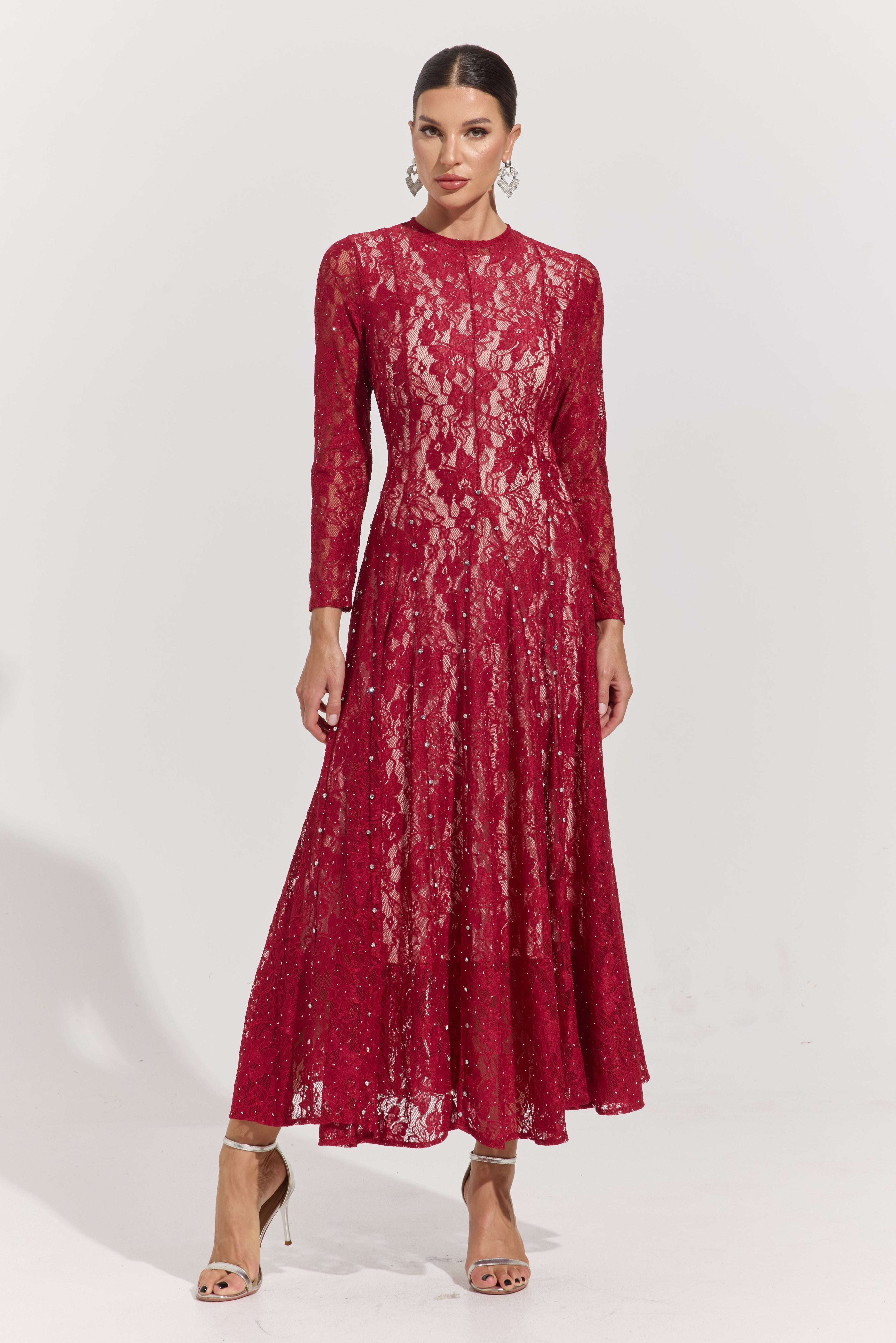 Megan Crimson Lace Maxi Dress