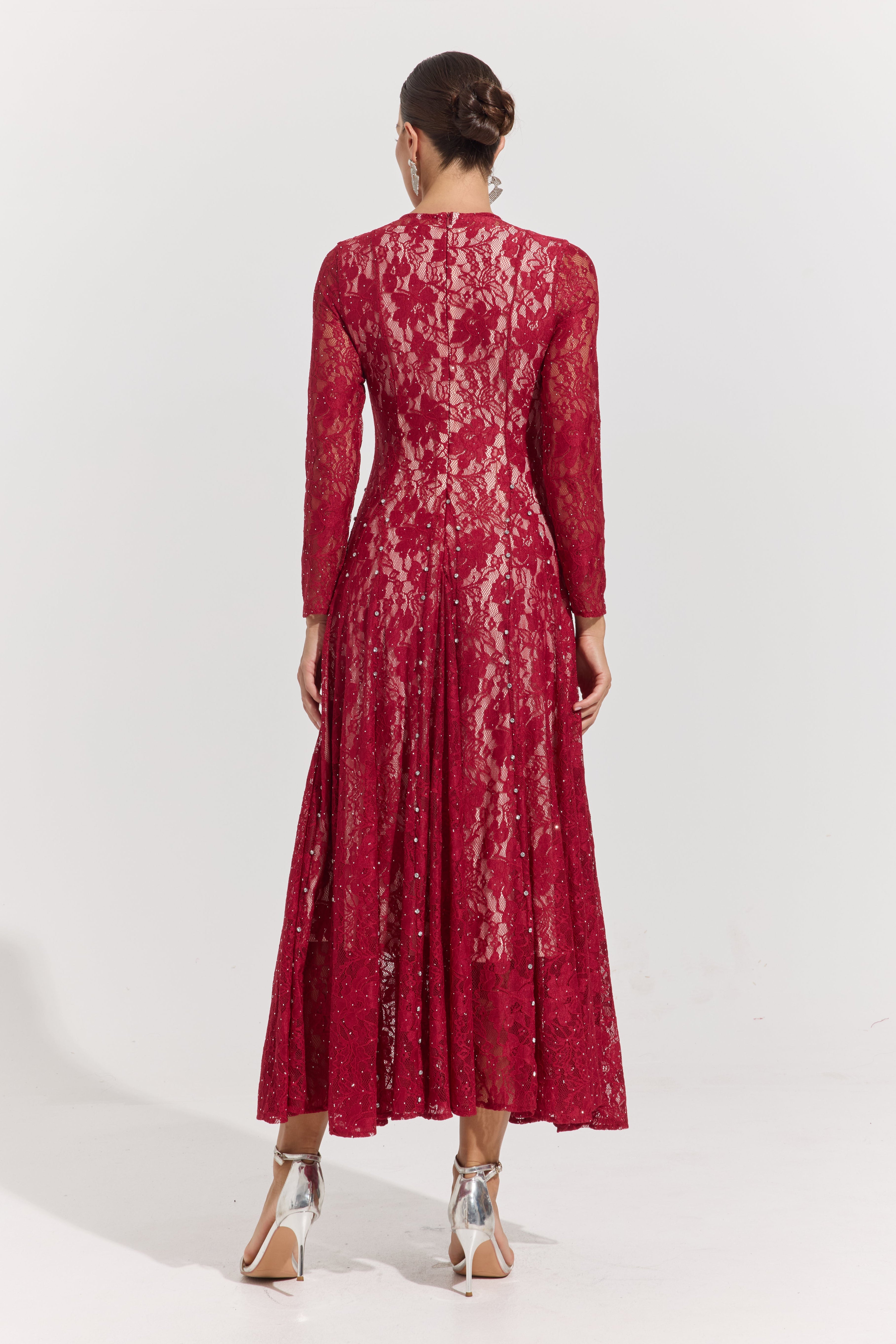 Megan Crimson Lace Maxi Dress