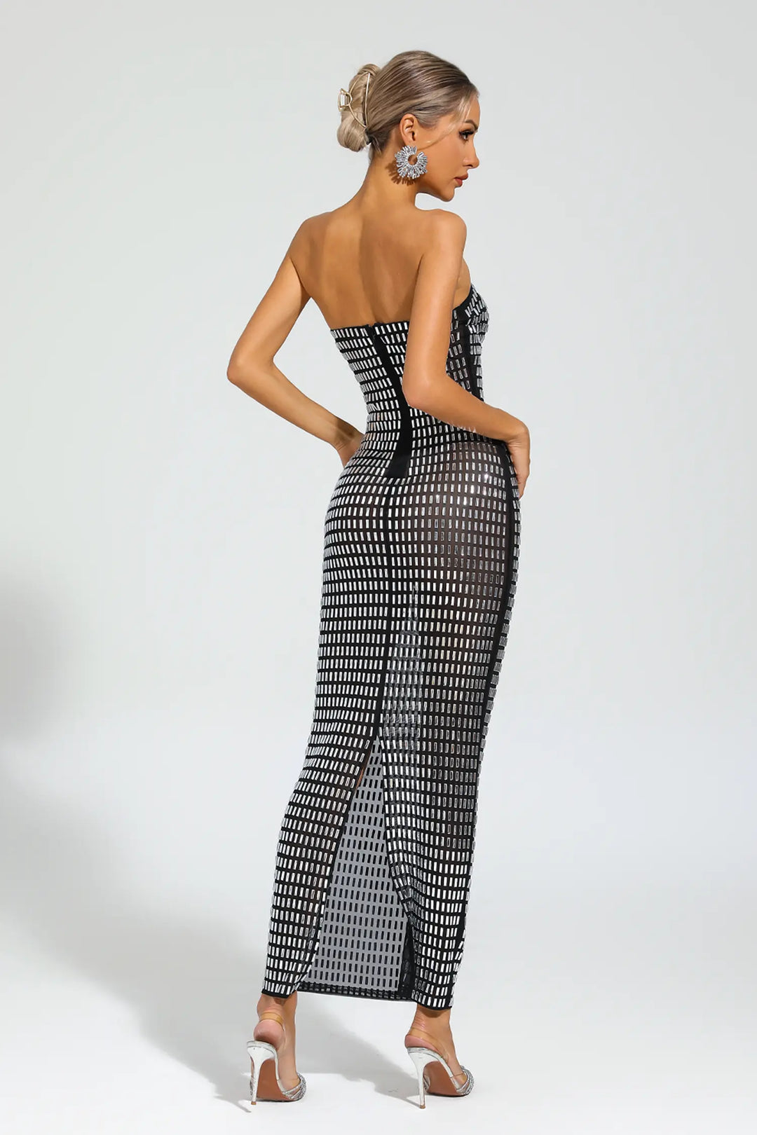 Boris Black Diamond Off Shoulder Maxi Dress