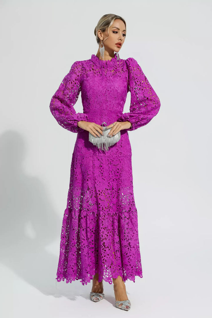 Monroe Purple Hollow Long Sleeve Maxi Dress