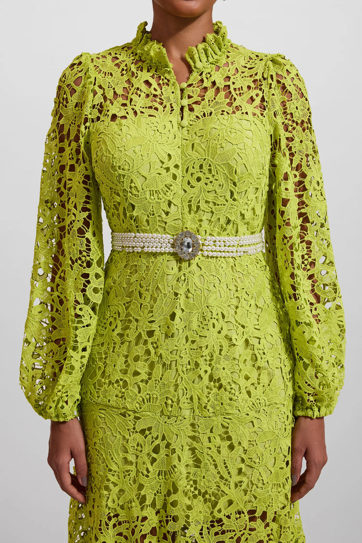 Lace Embroidered Long Sleeve Maxi Dress Green